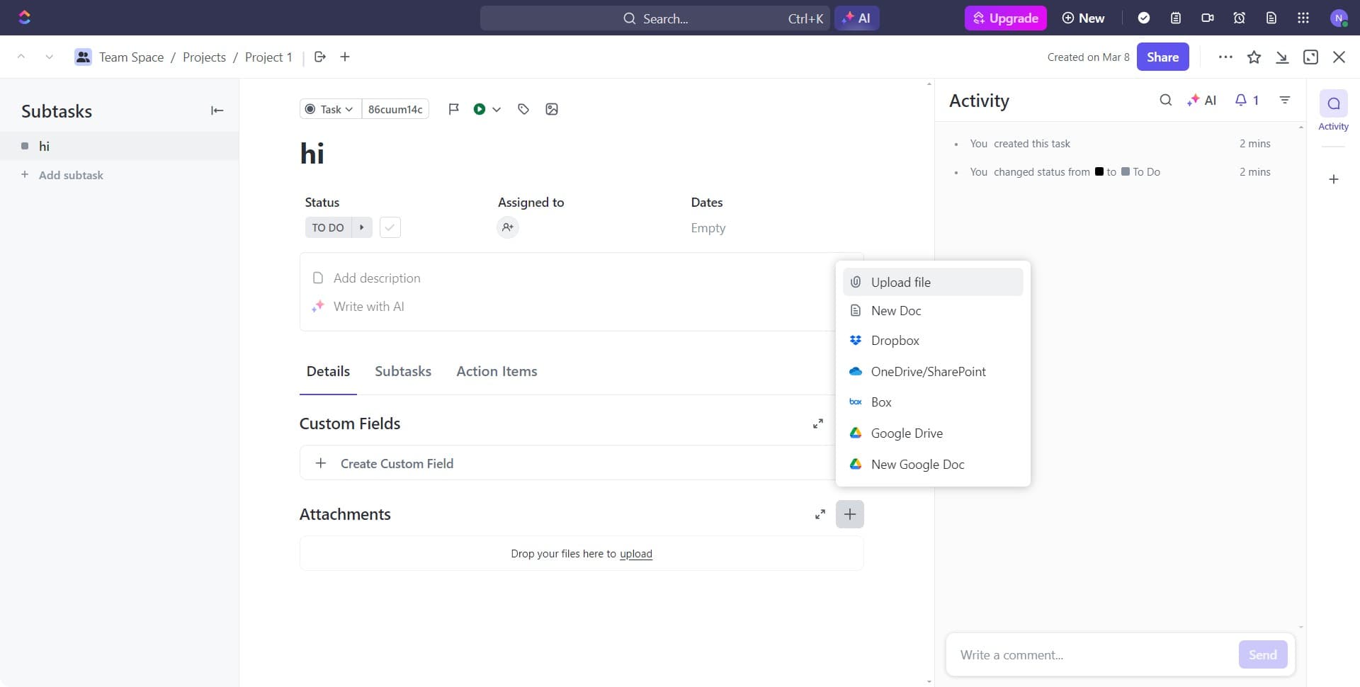 Click on Upload file button