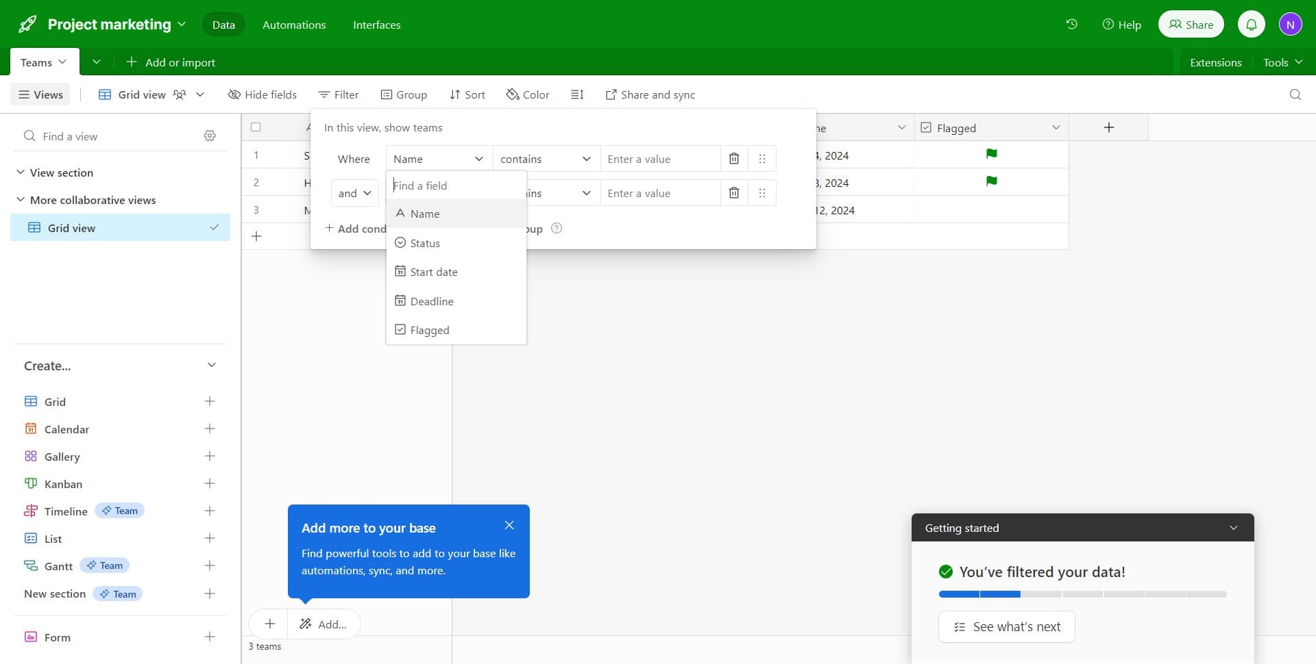 Confirm the field selection