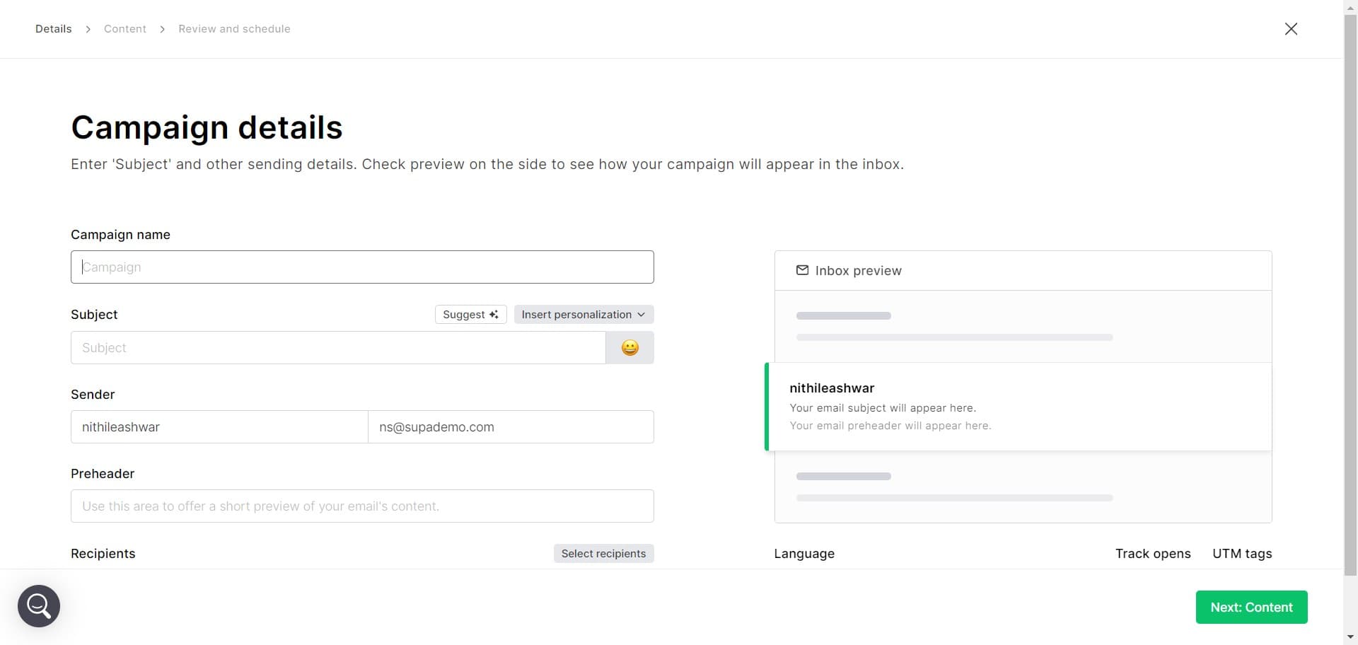 Confirm campaign setup