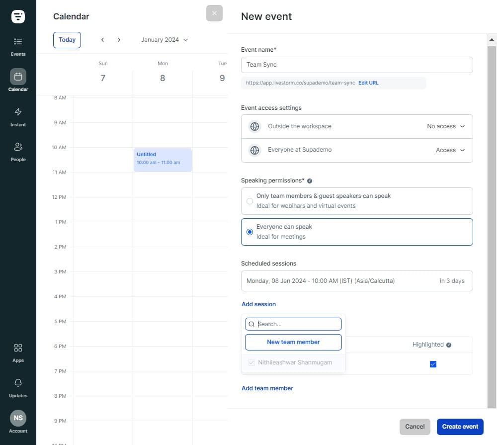 Select New team member