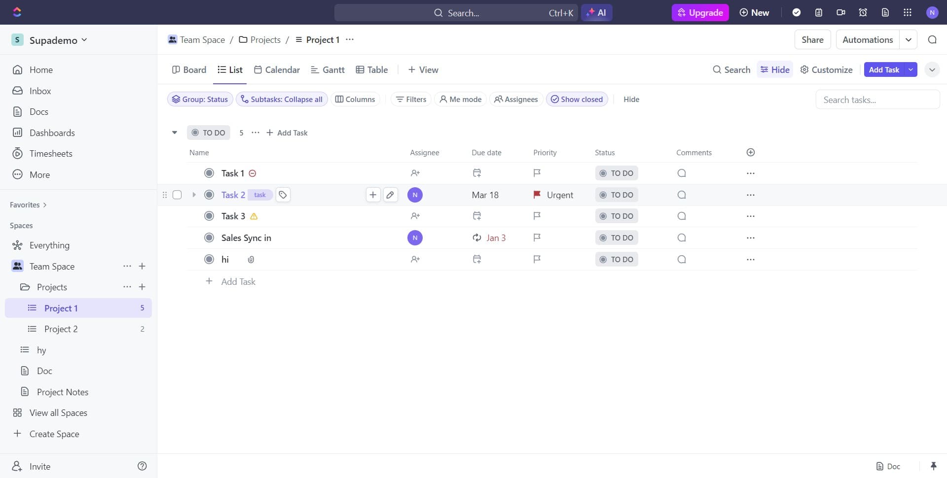 Open the task and access doc settings