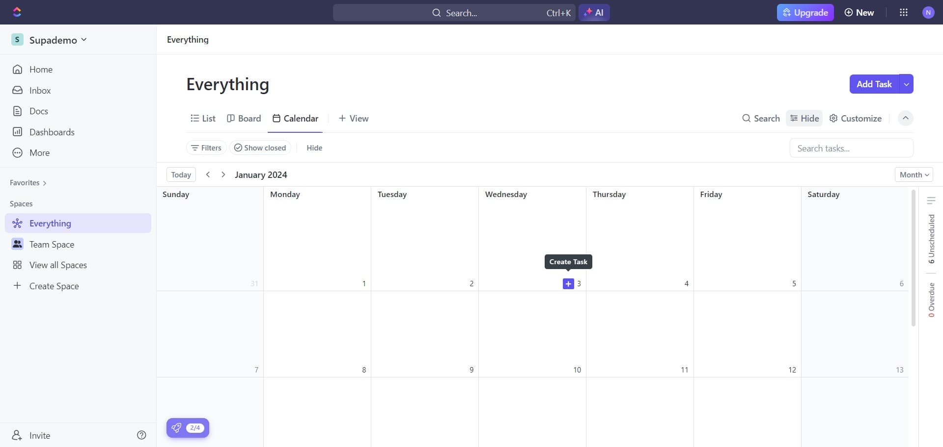 Access task creation menu