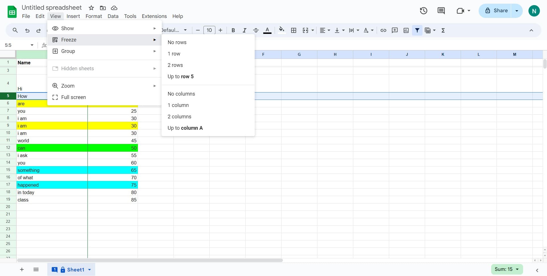 Click on Freeze option