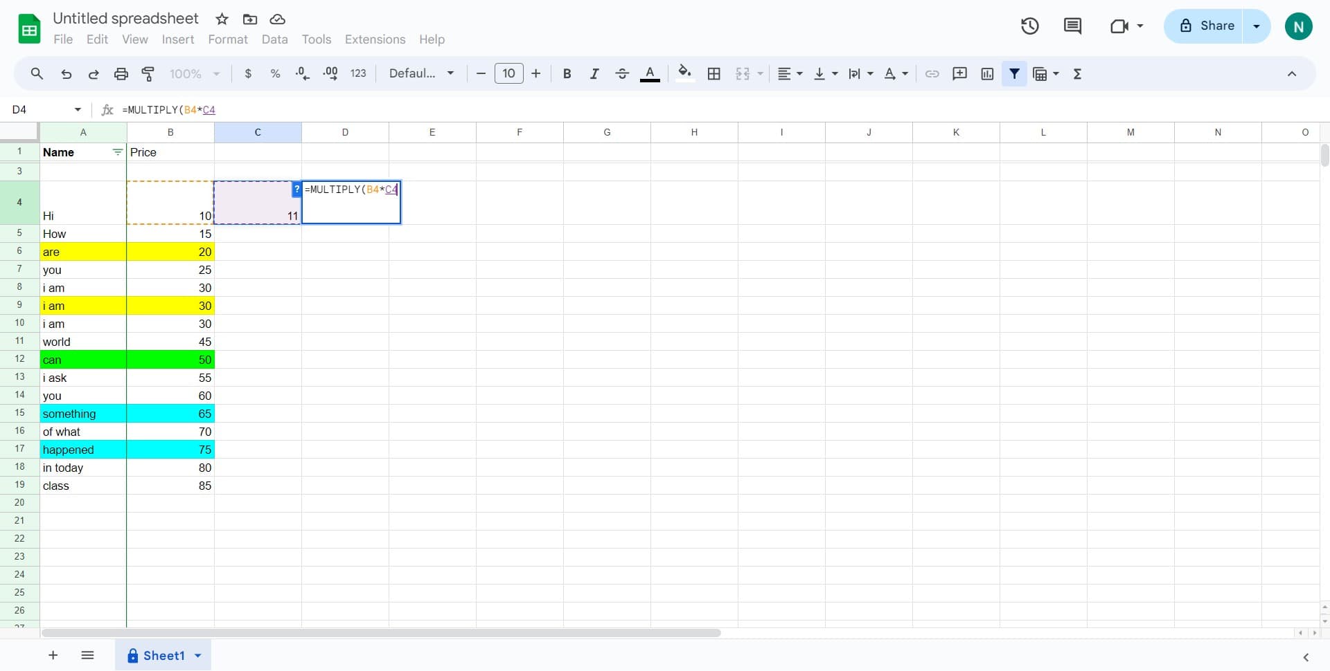 Enter second number or cell reference