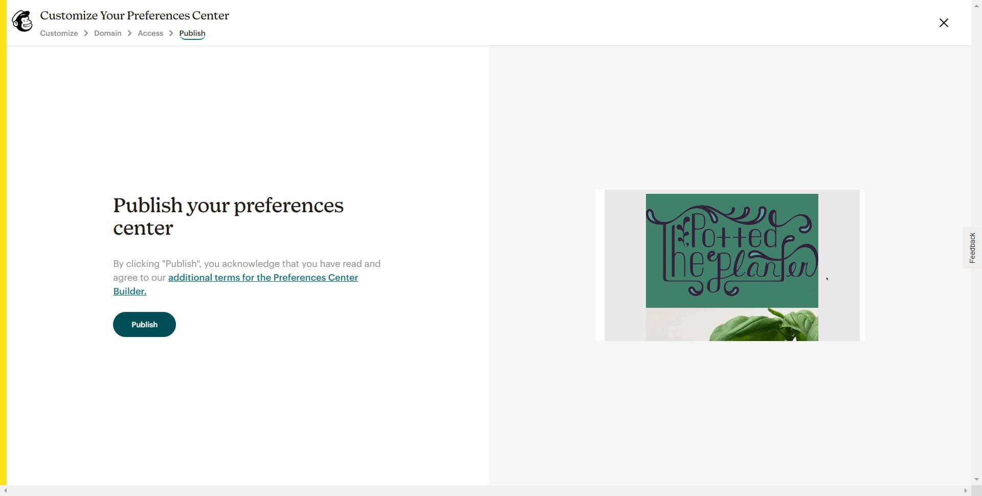 Publish the preferences center