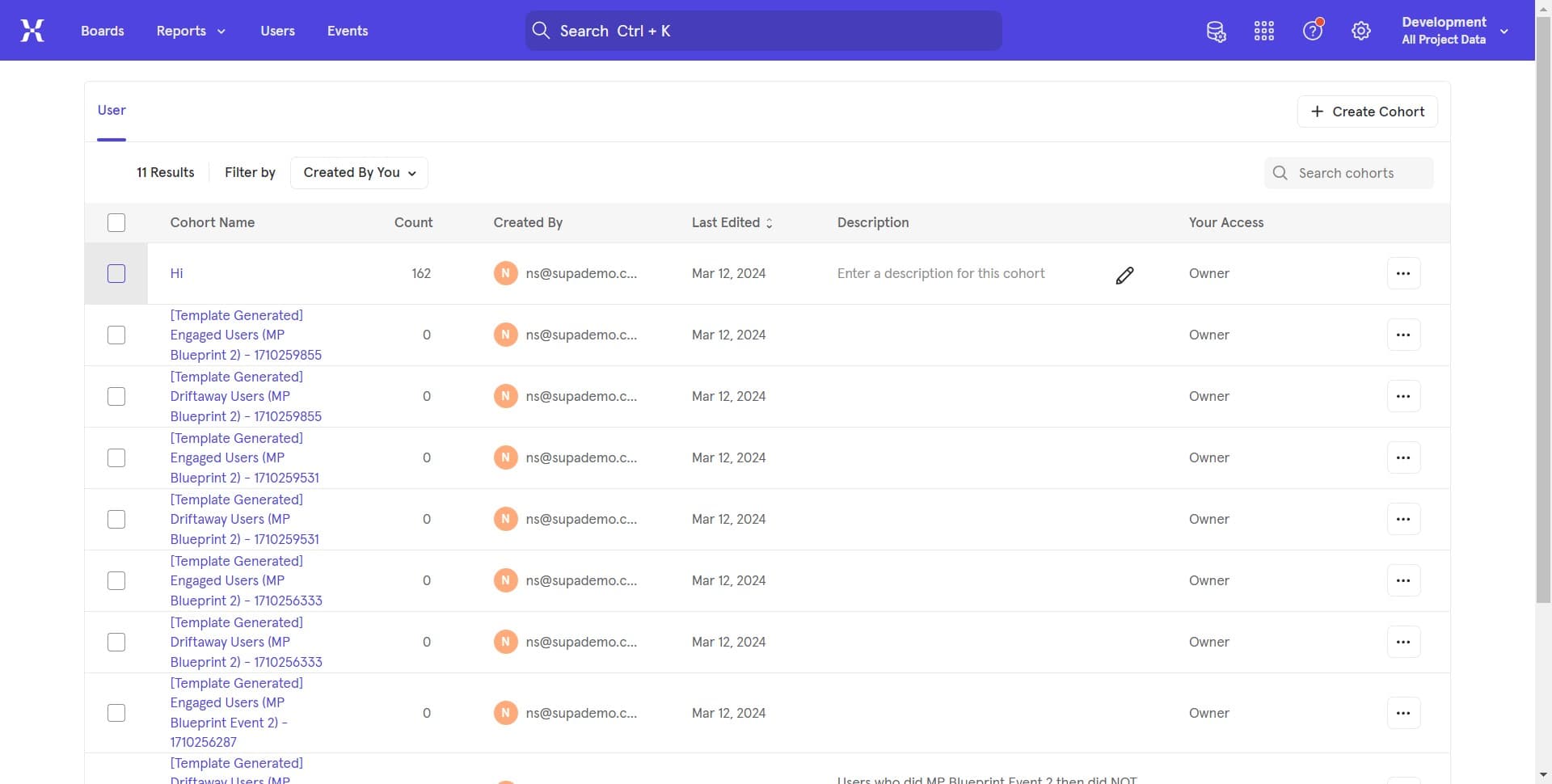Confirm cohort creation