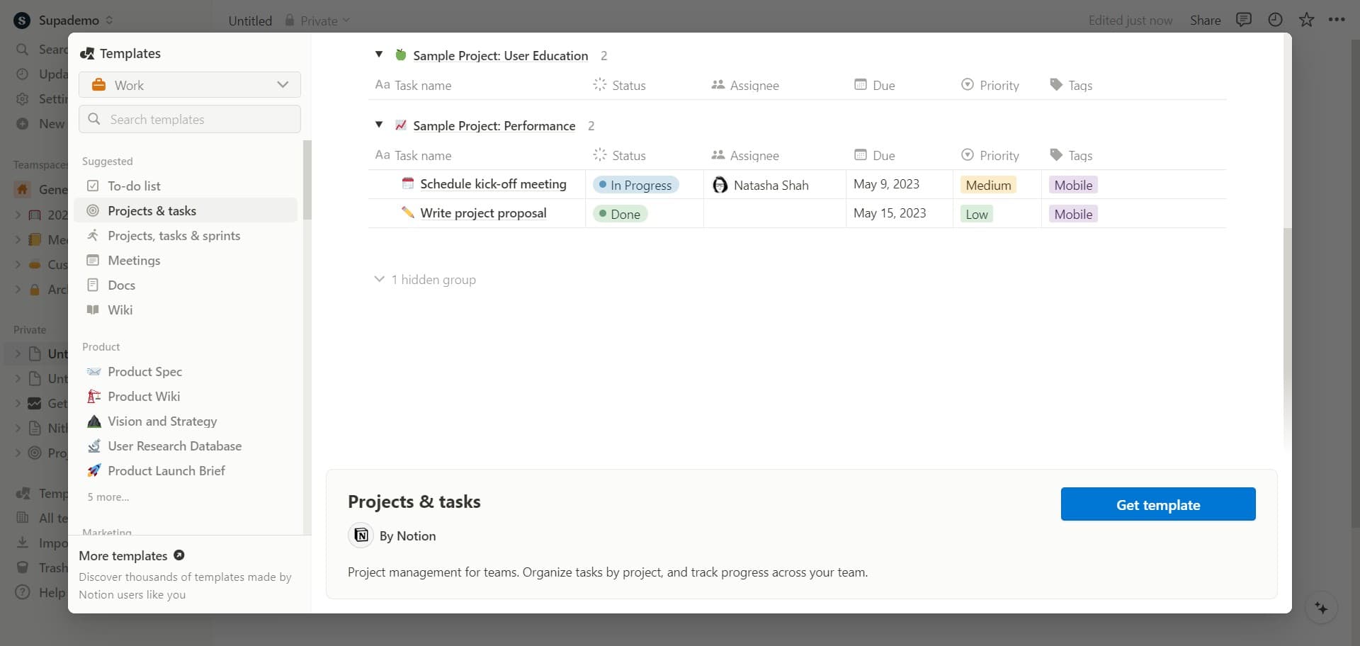 Click on Get template