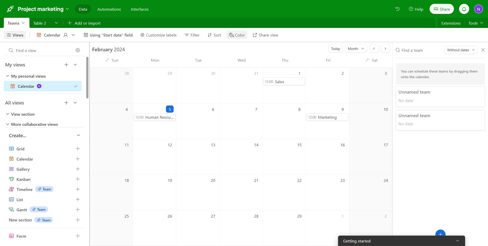 Access calendar customization options