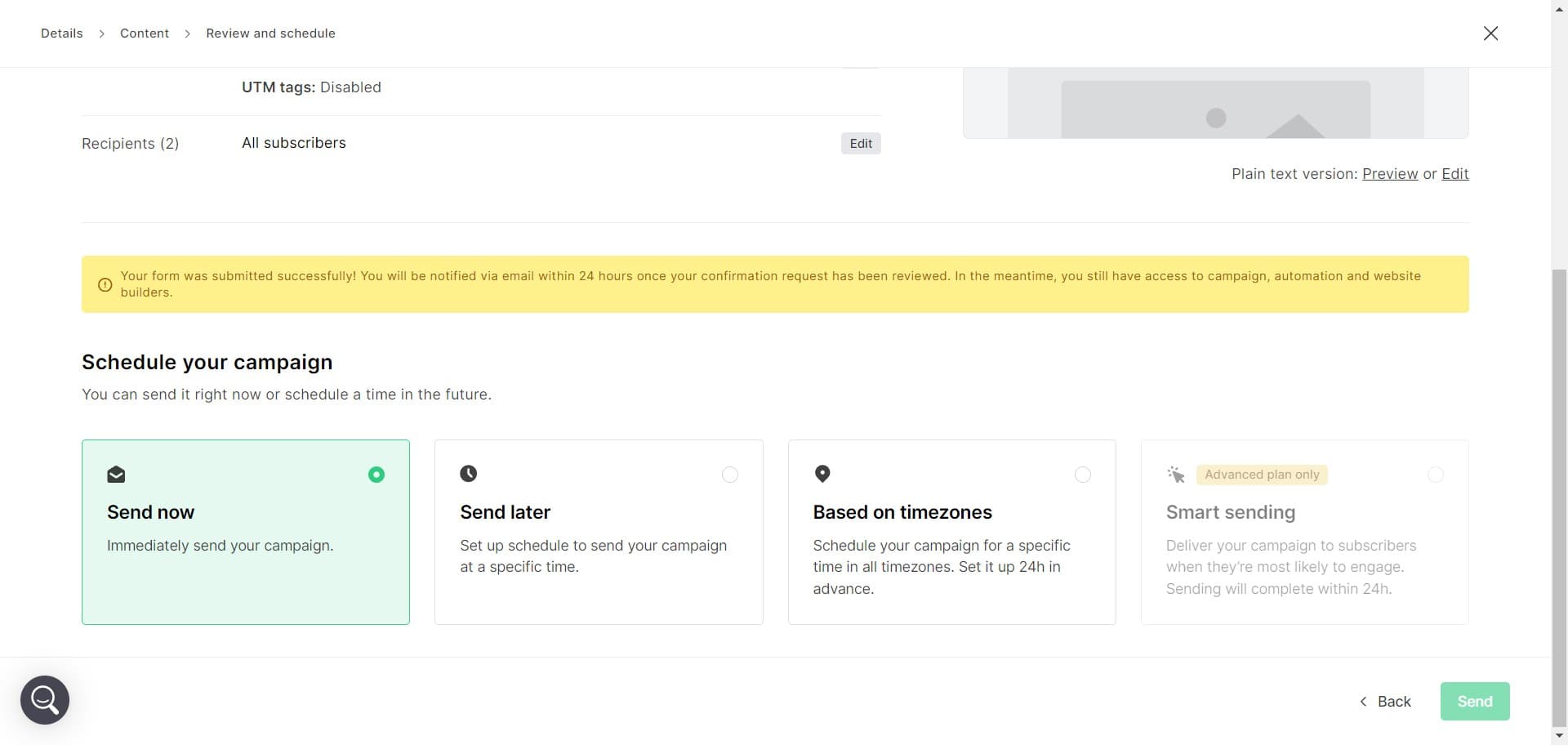 Schedule your campaign send