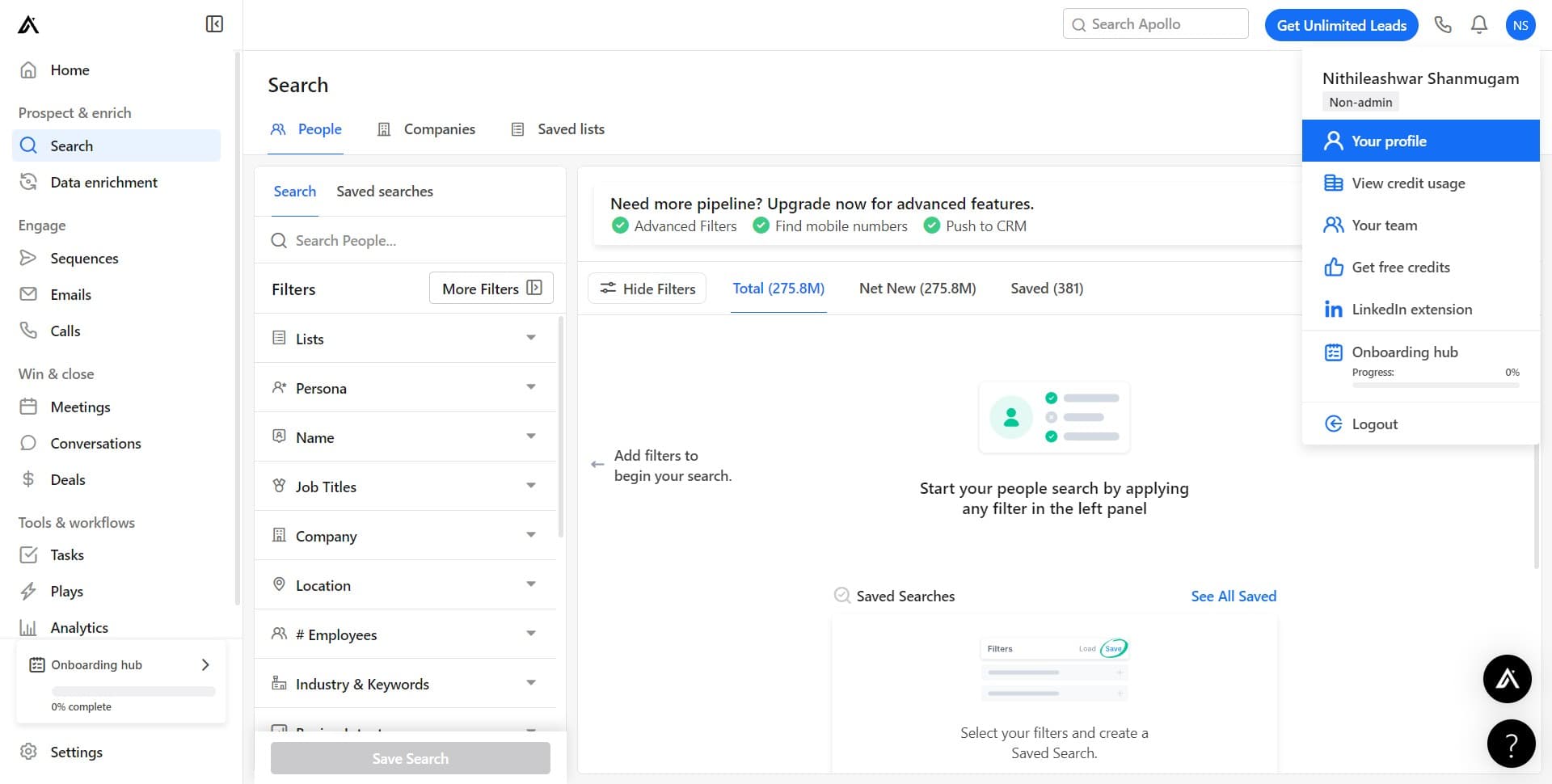 Select Your profile option