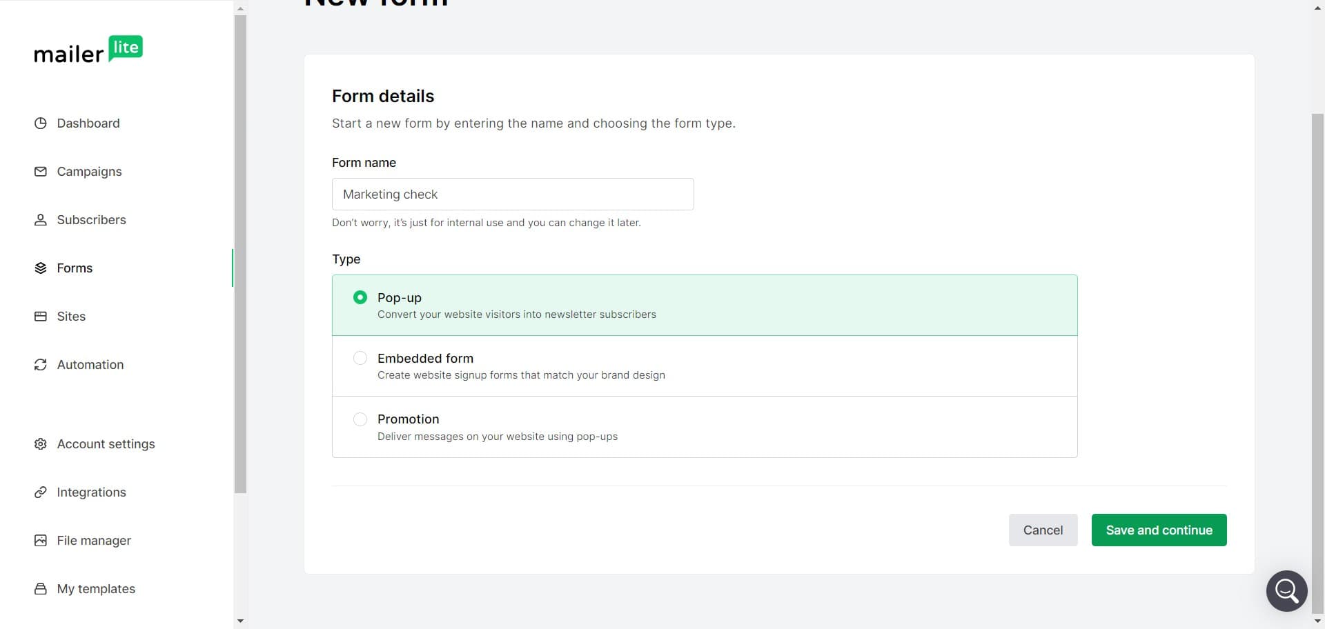 Click on Save and continue