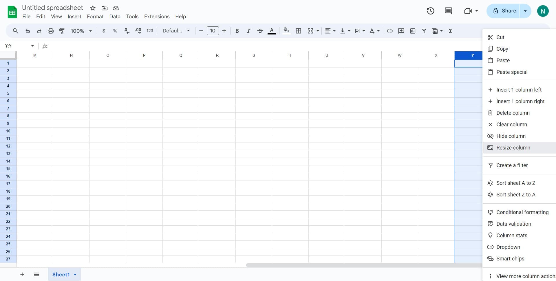 Click on 'Resize column'