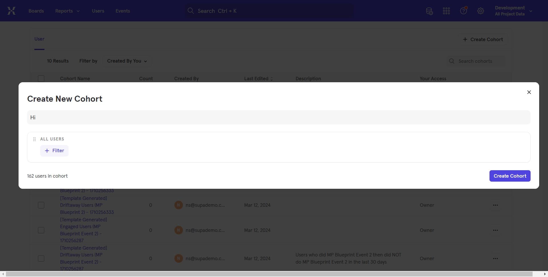 Review the cohort parameters