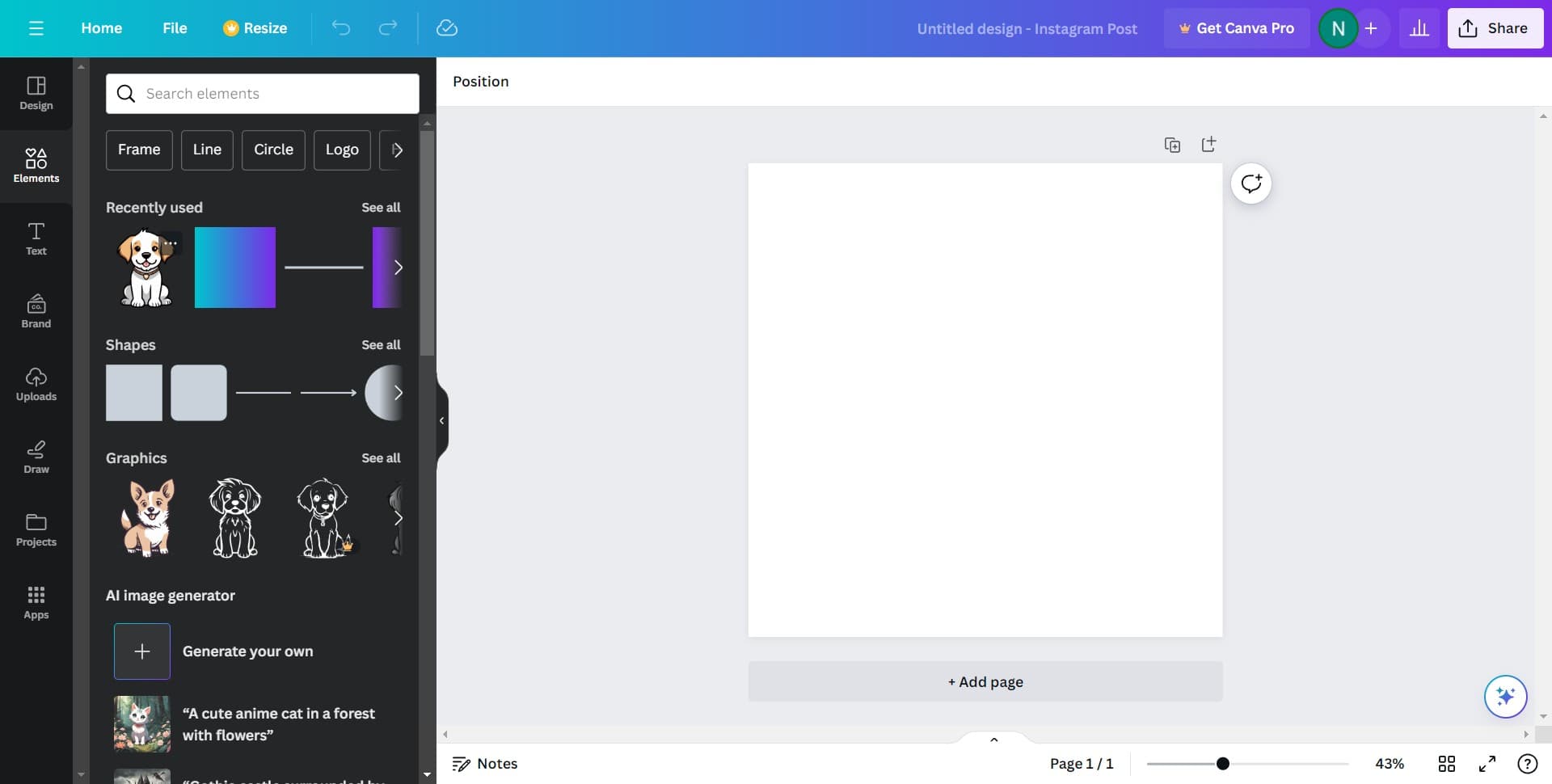 Access the design canvas
