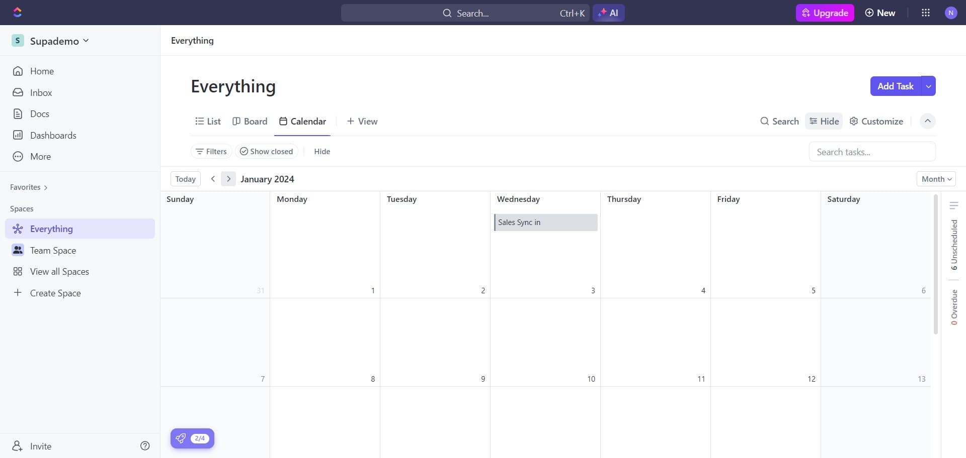 Return to main calendar
