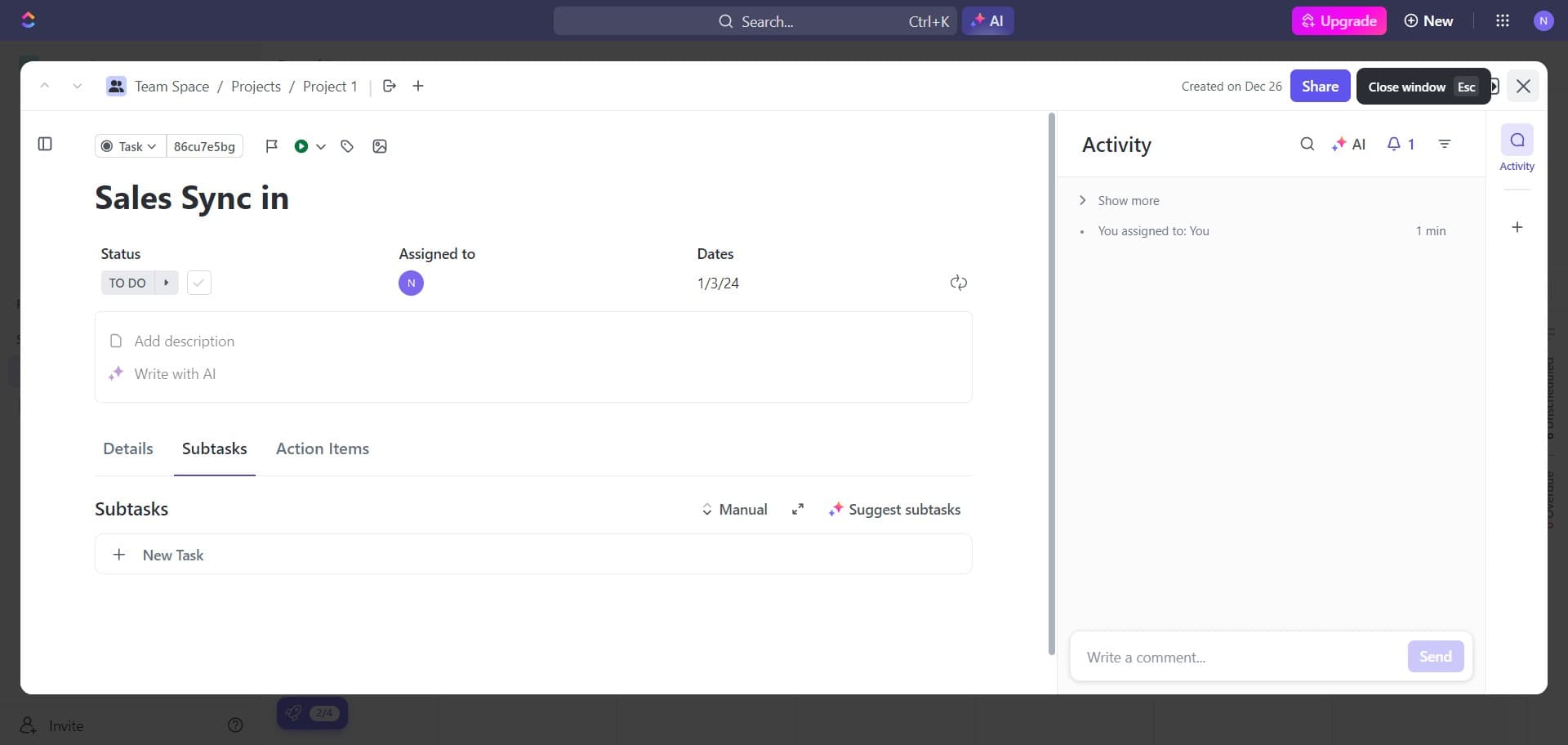 Verify task in calendar view