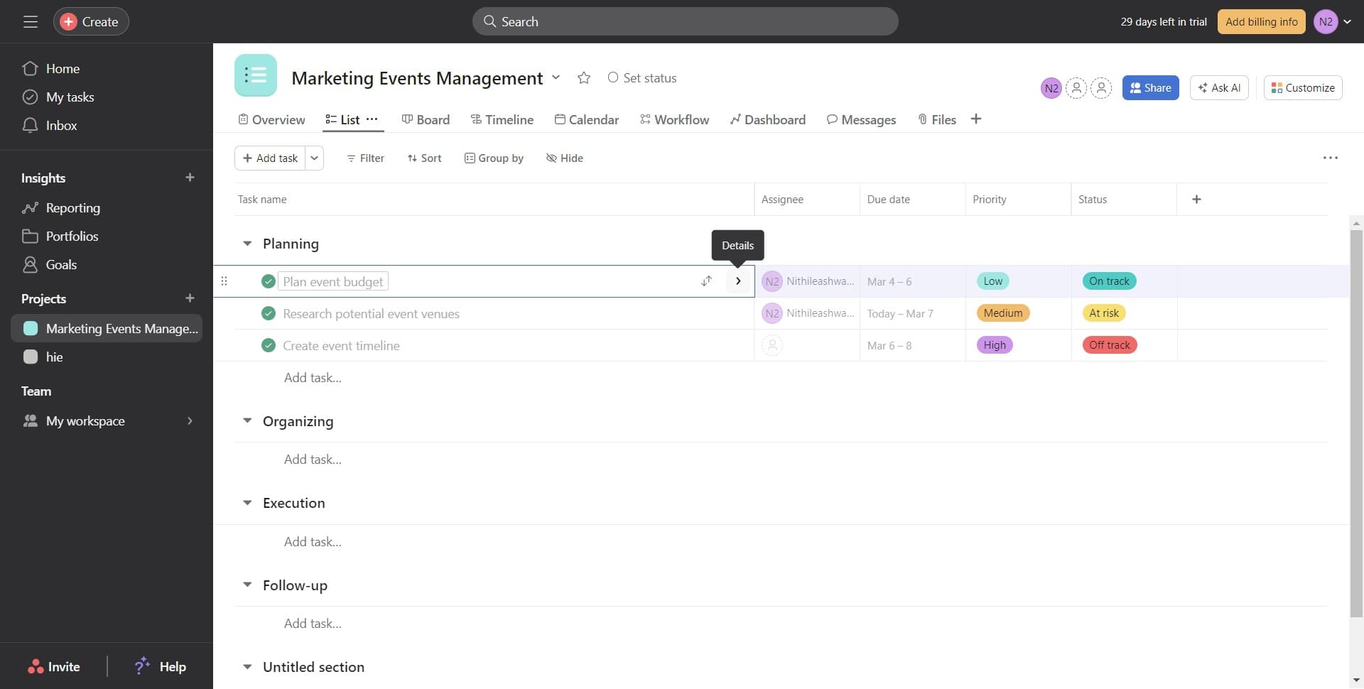 Click on the target task