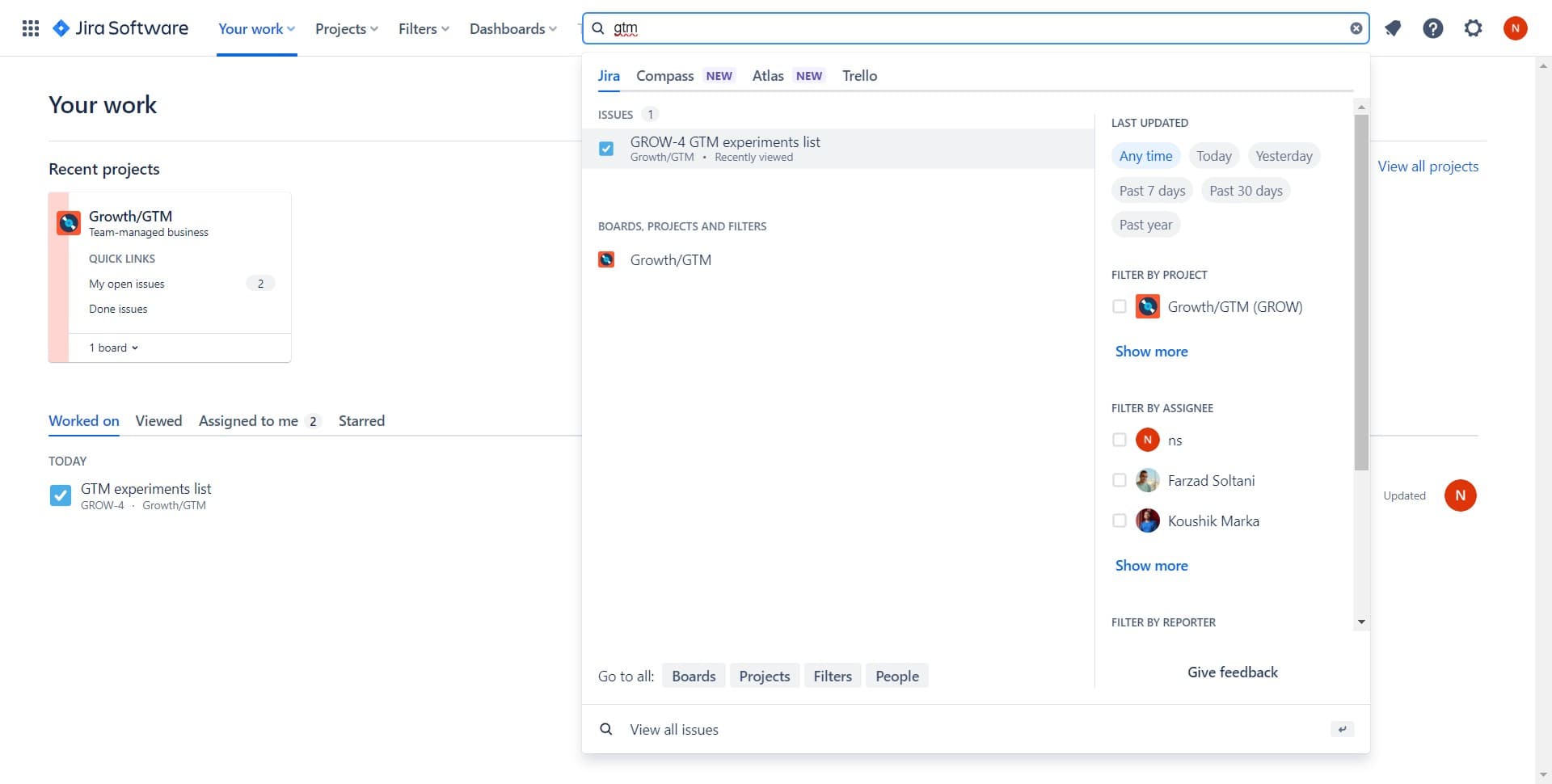 Select the ticket from your project