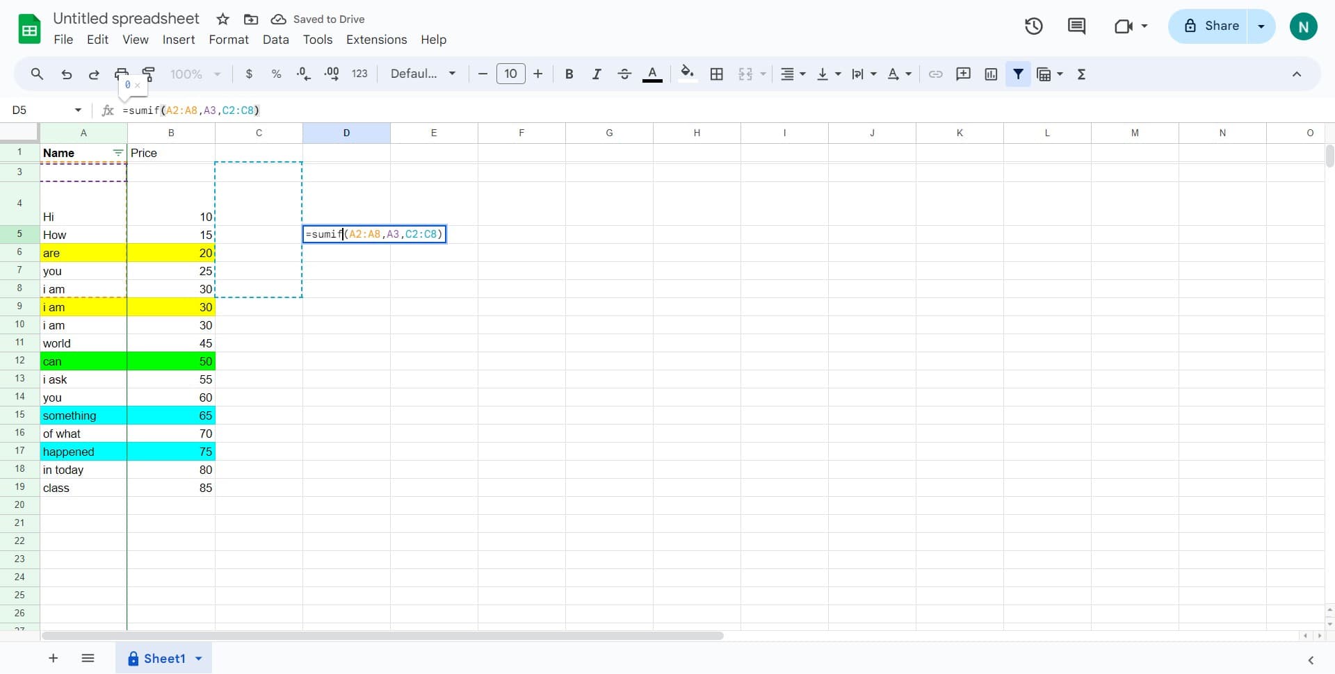 Enter the SUMIF function