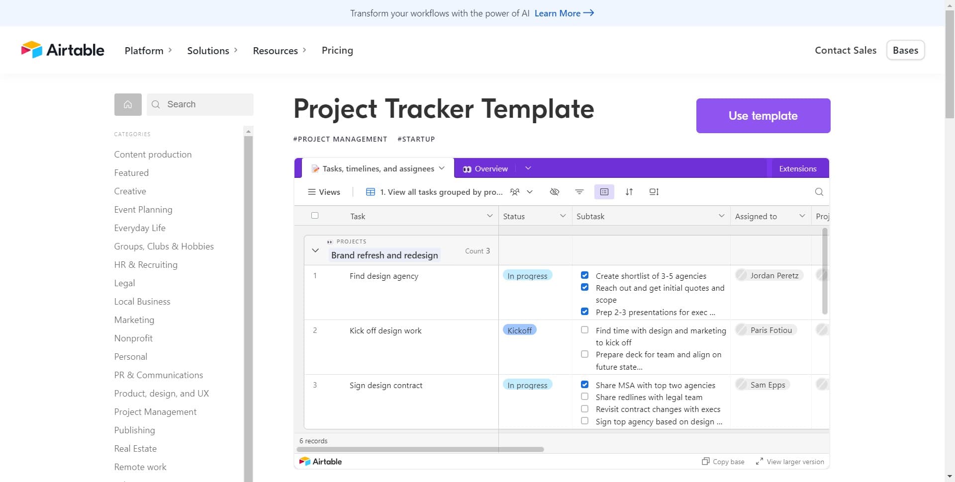 Click on Use template