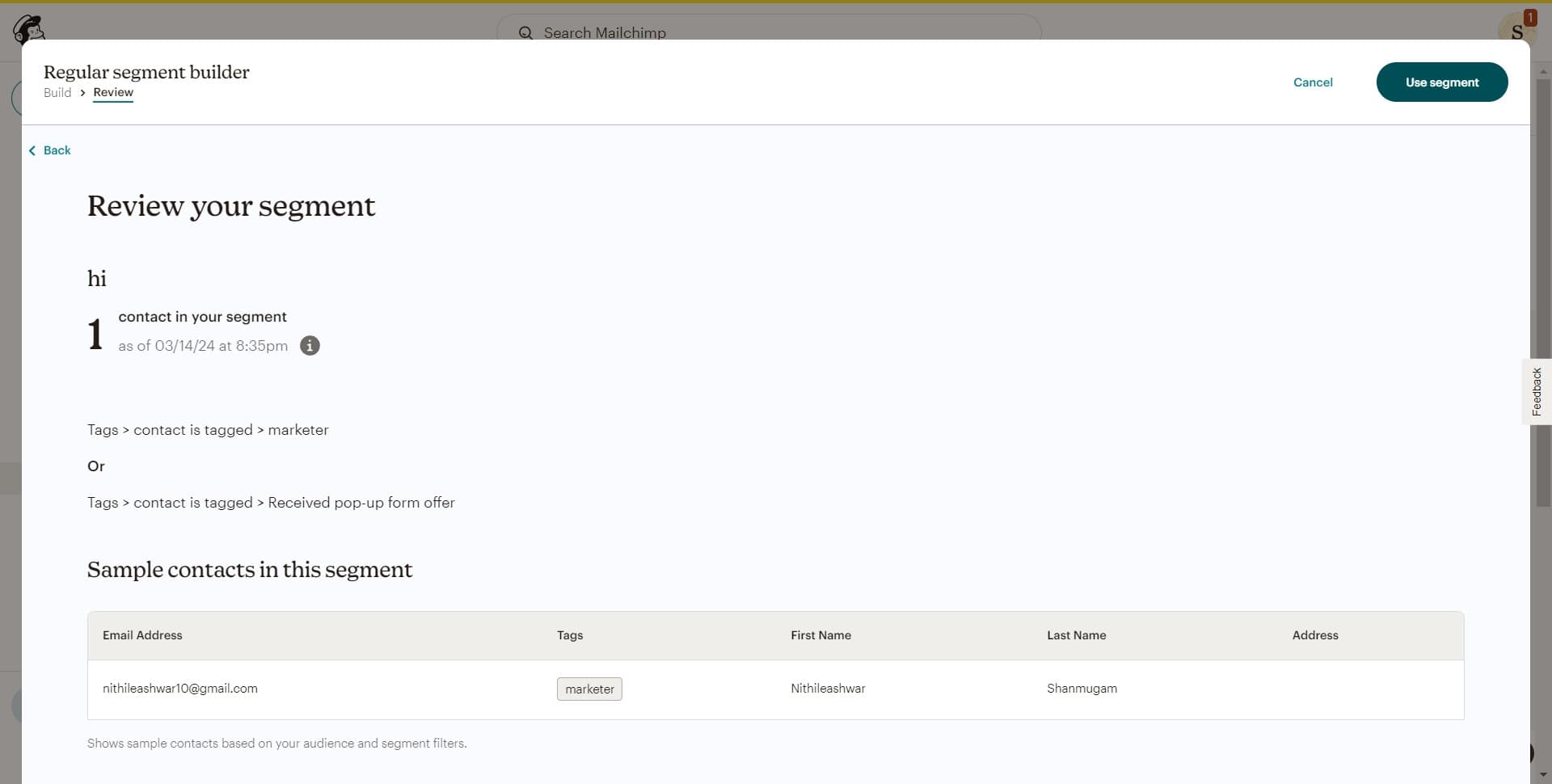 Activate your segment