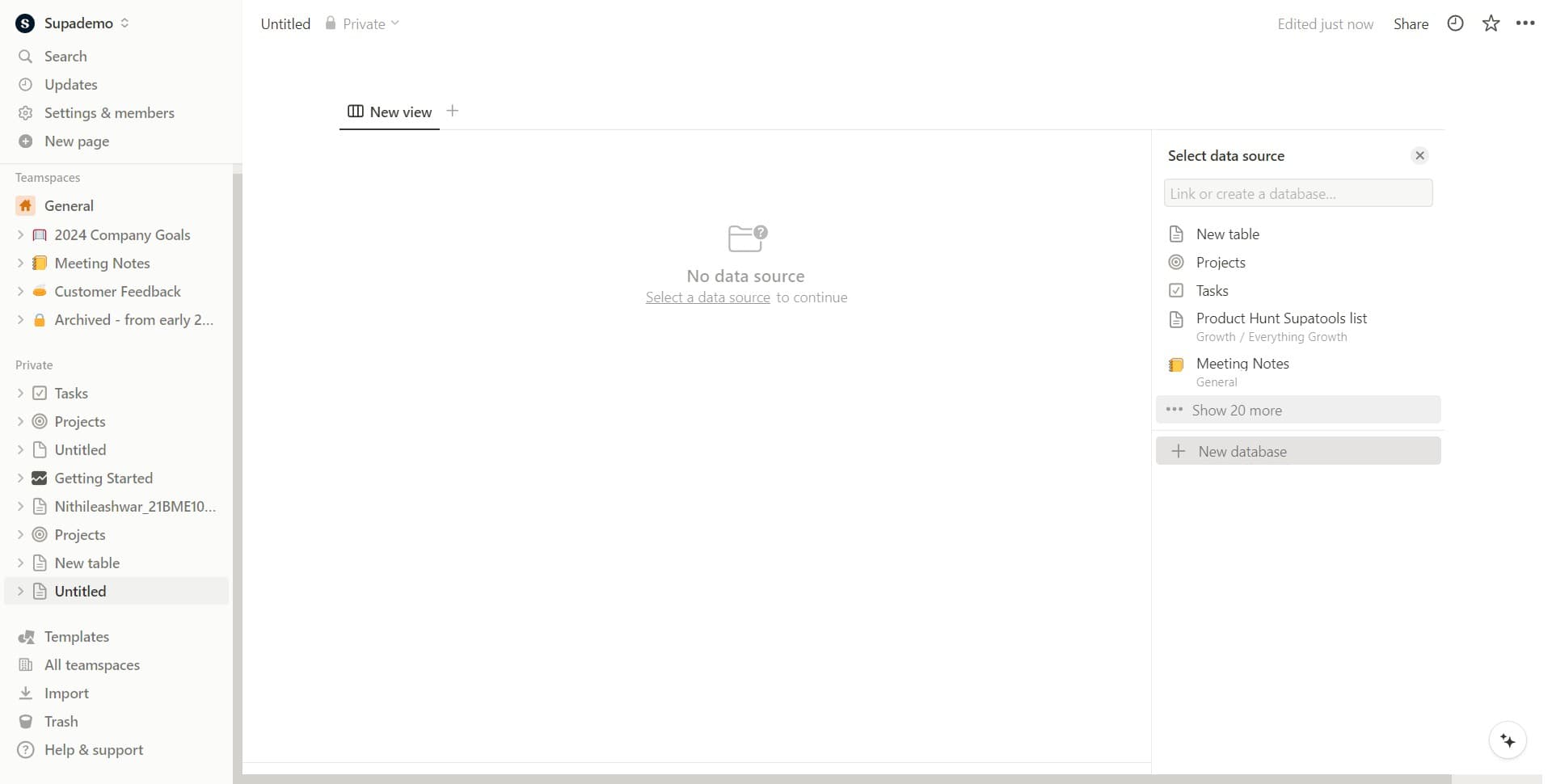 Click on New database