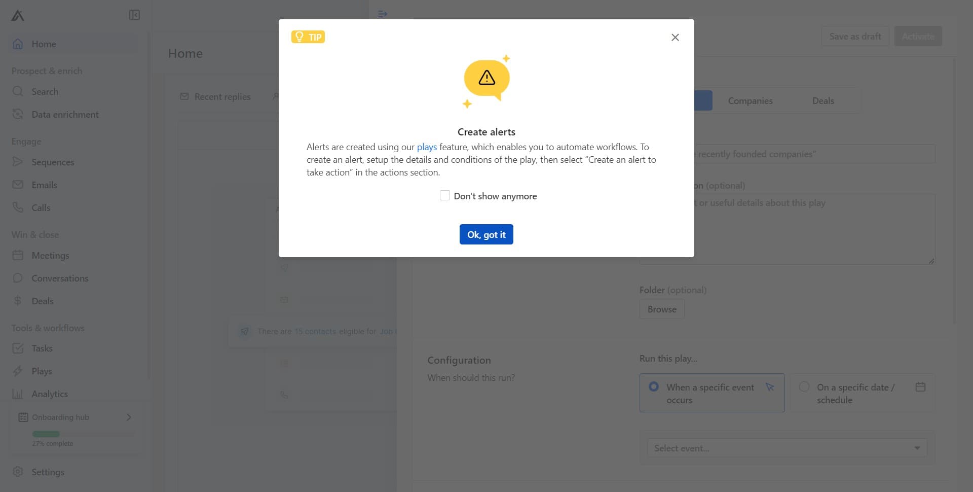 Confirm the alert setup
