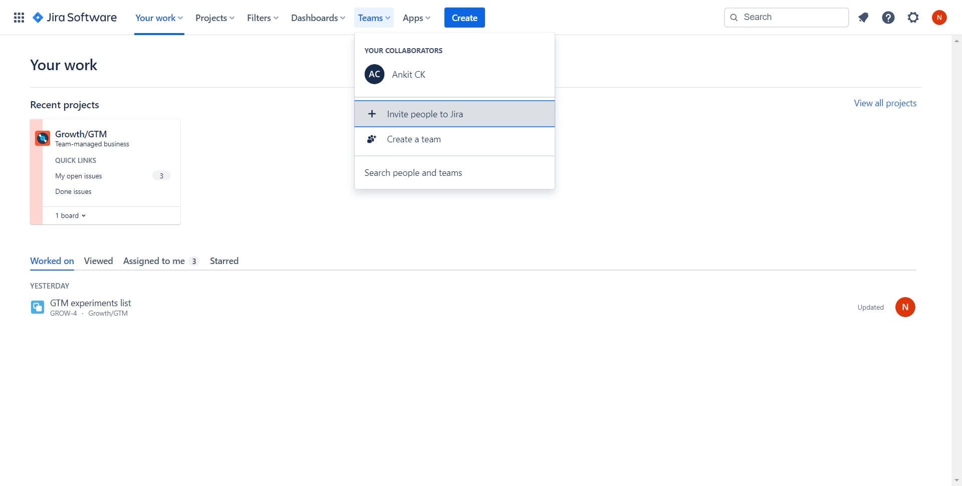 Click on Invite people to Jira