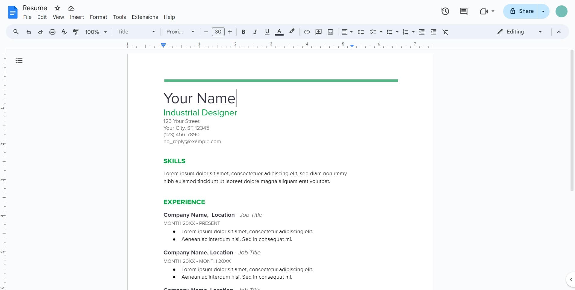 Select a resume template