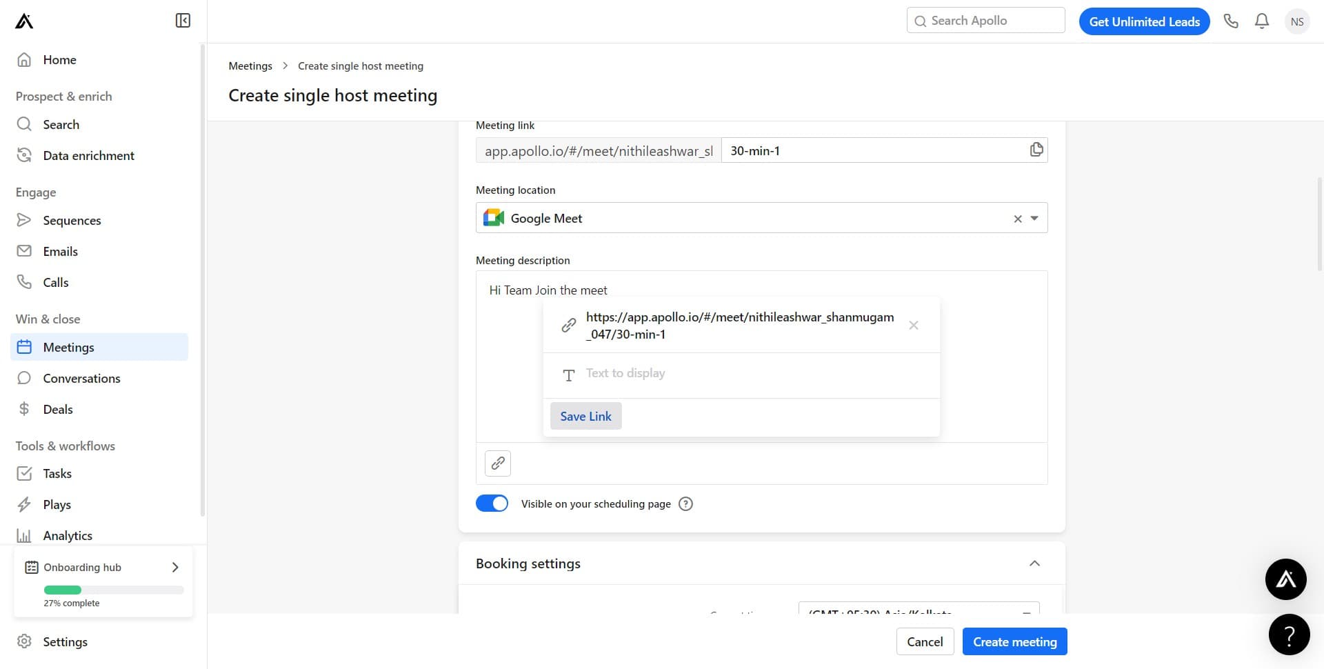 Generate and save the meeting link