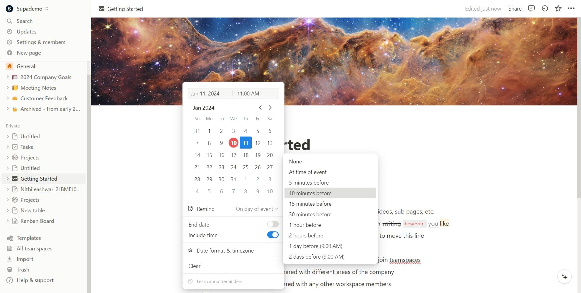 Adjust the notification timing
