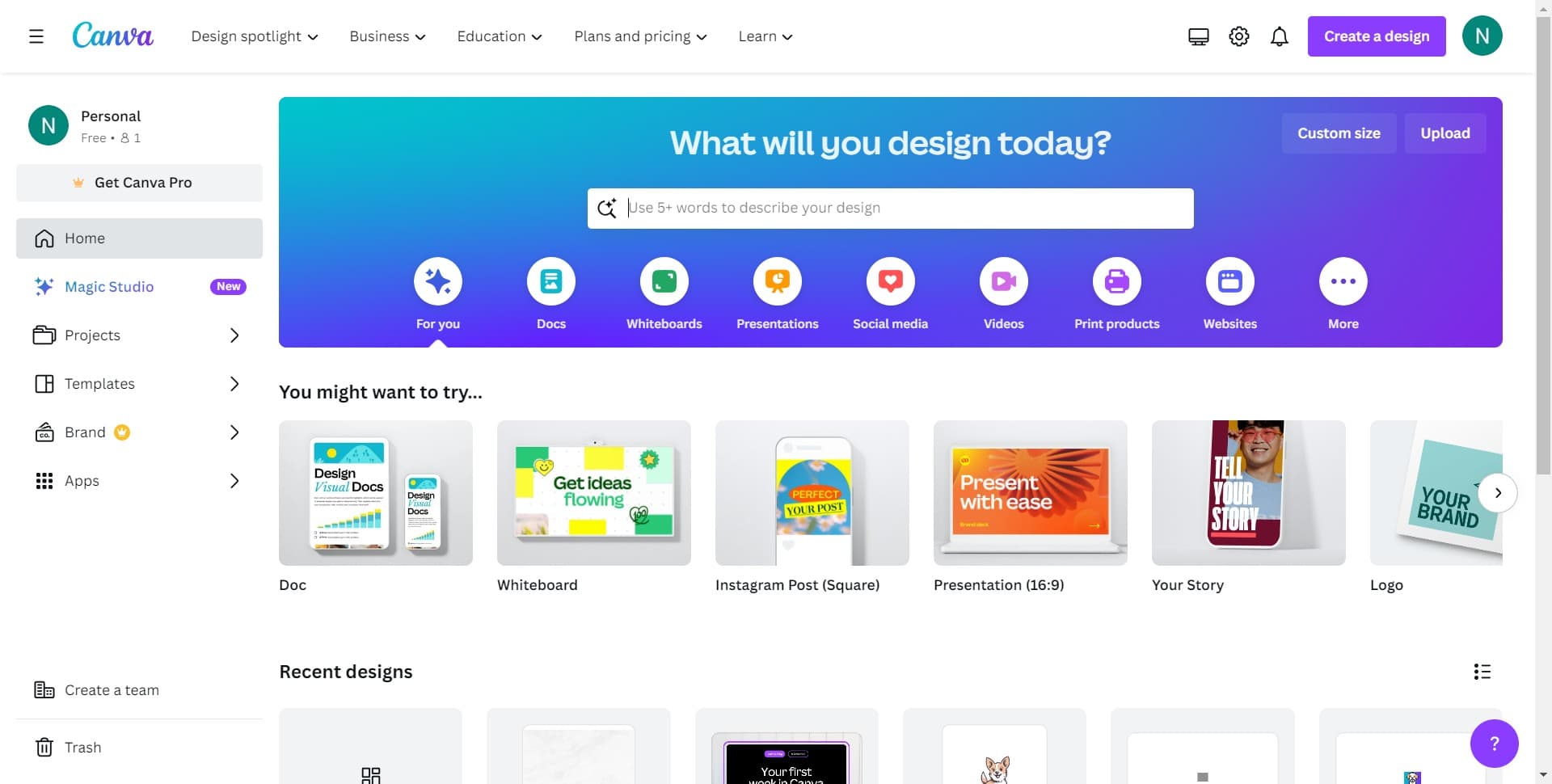 Access Canva's design interface