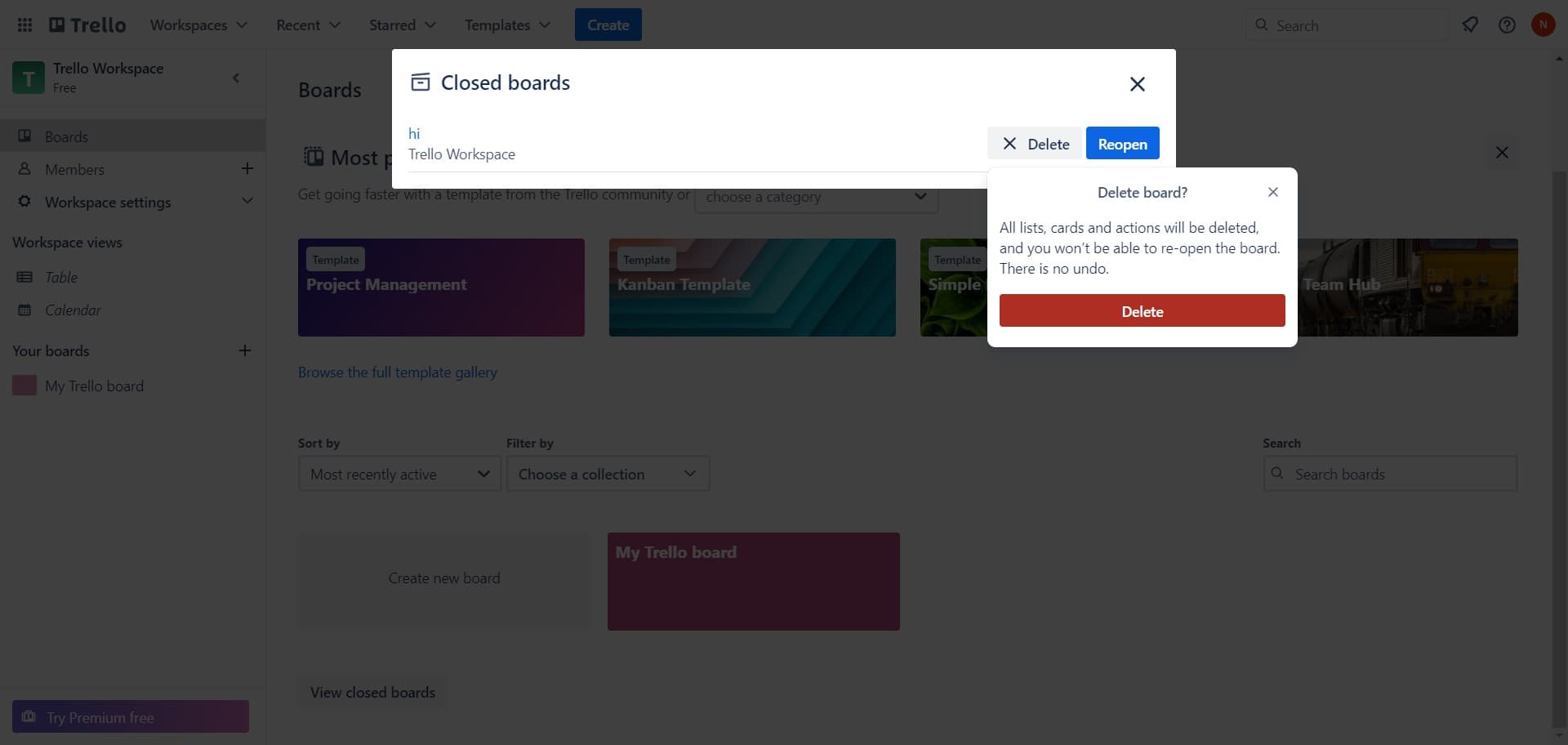 Delete the board permanently