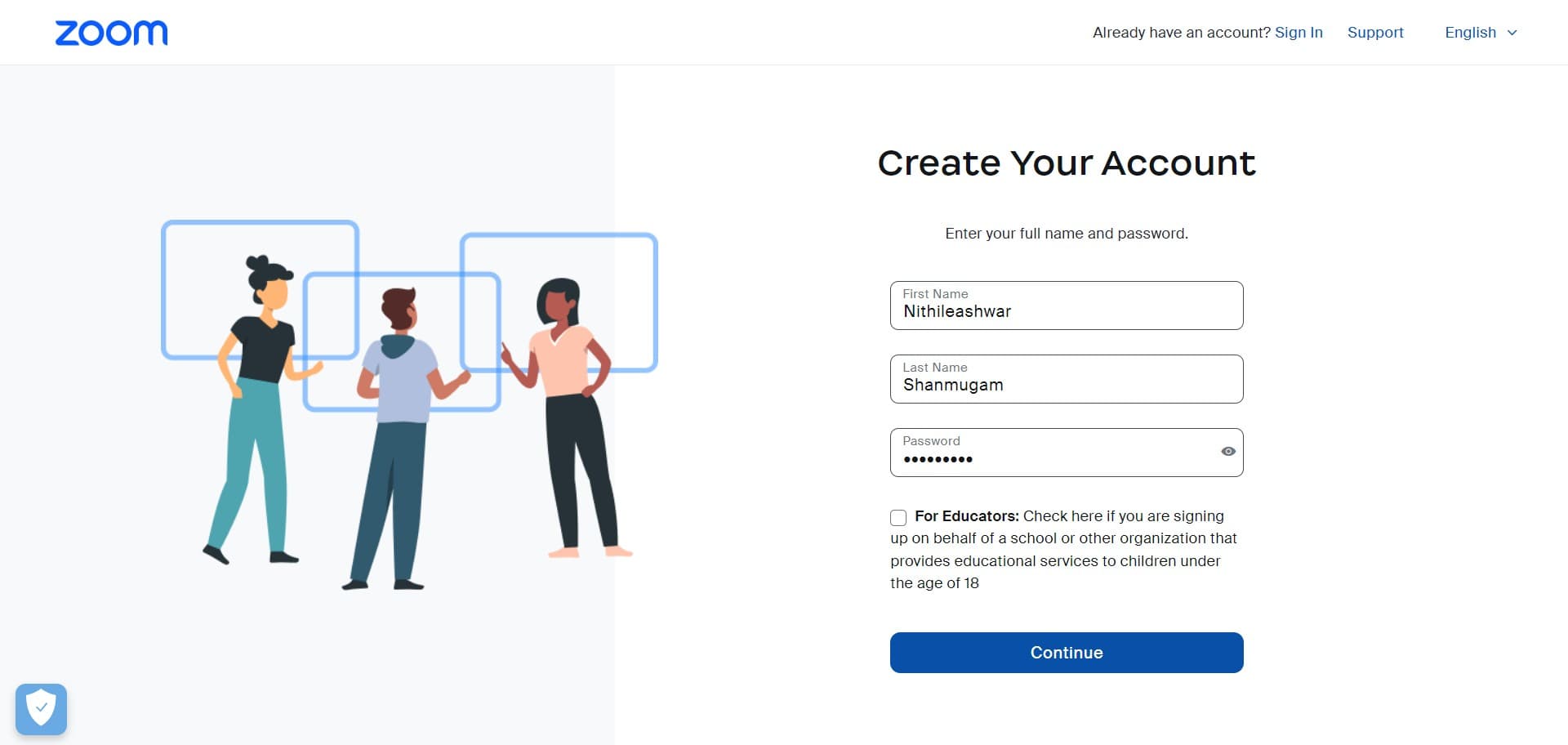 Click Continue to finalize setup