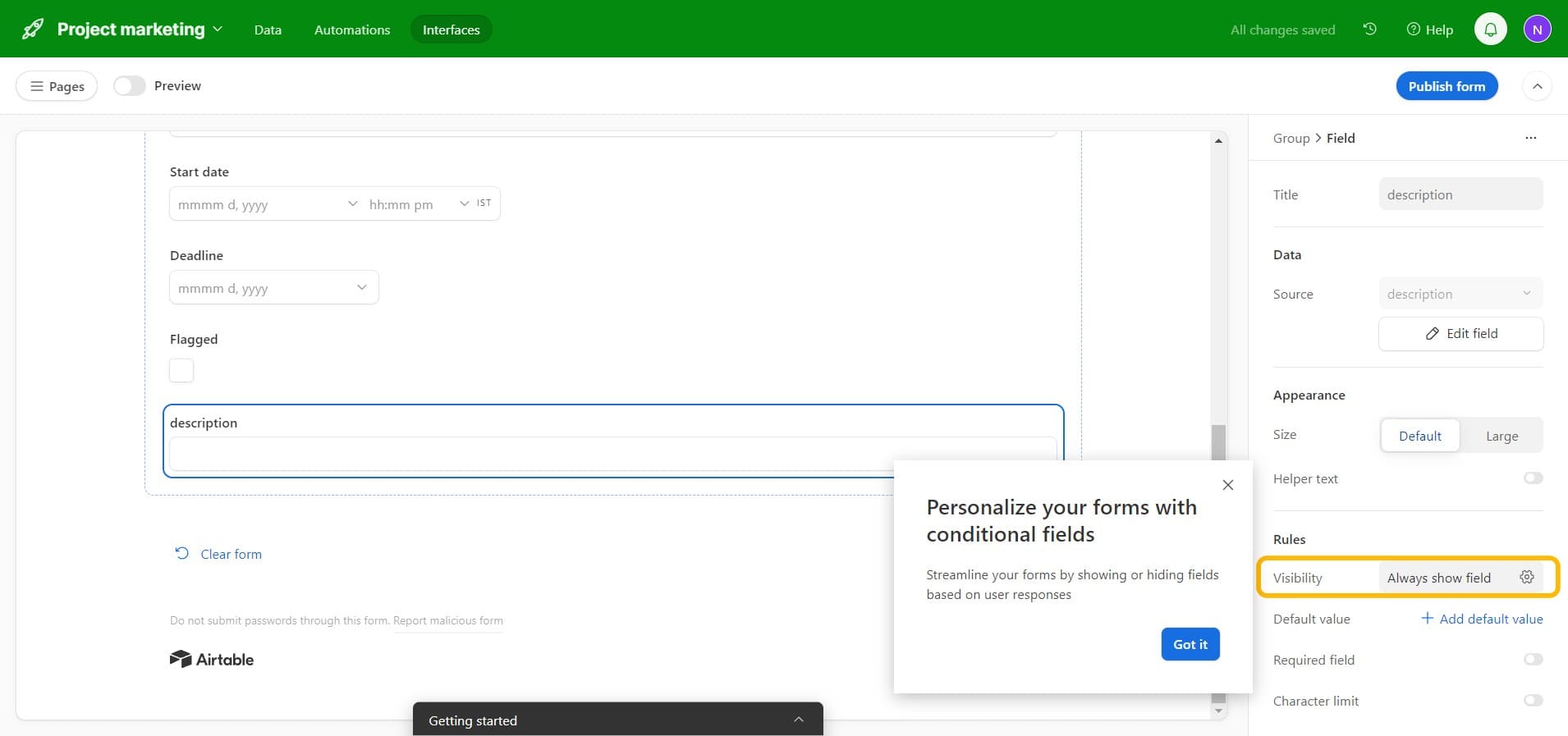 Customize field settings