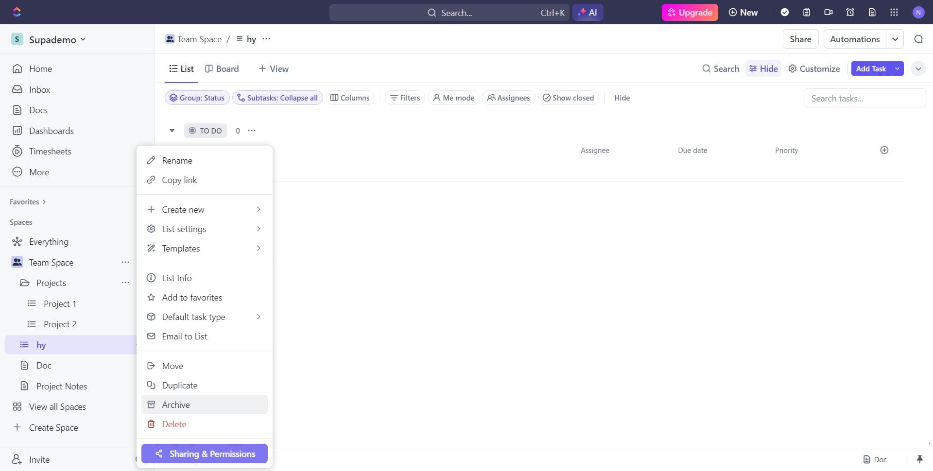 Click on Archive option