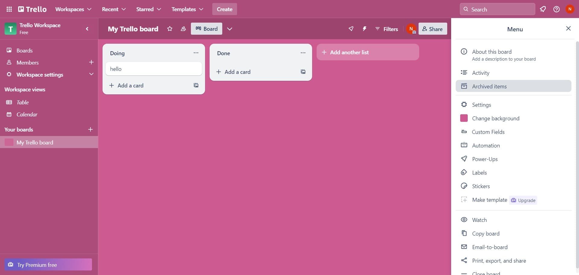 Click on Archived items