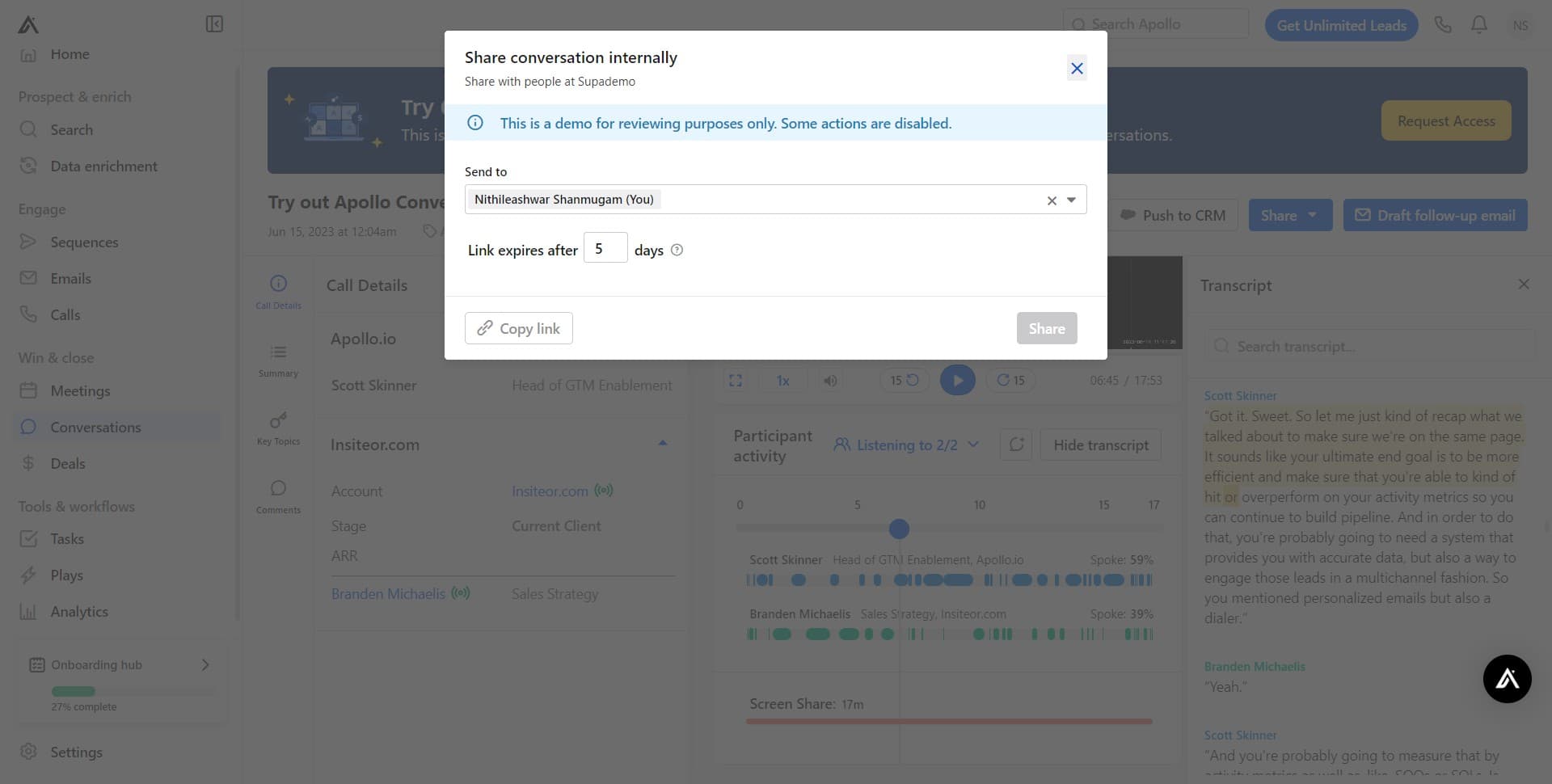 Confirm internal sharing