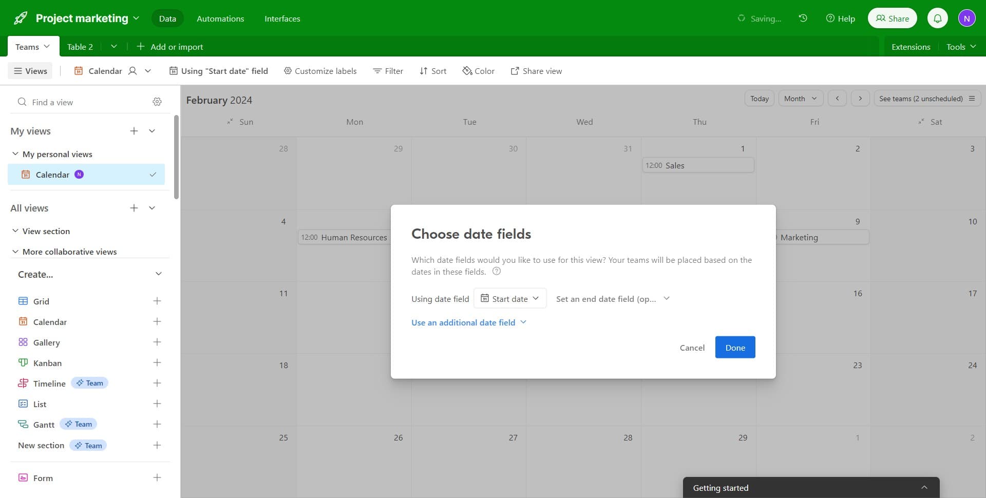 Add a date field to the calendar