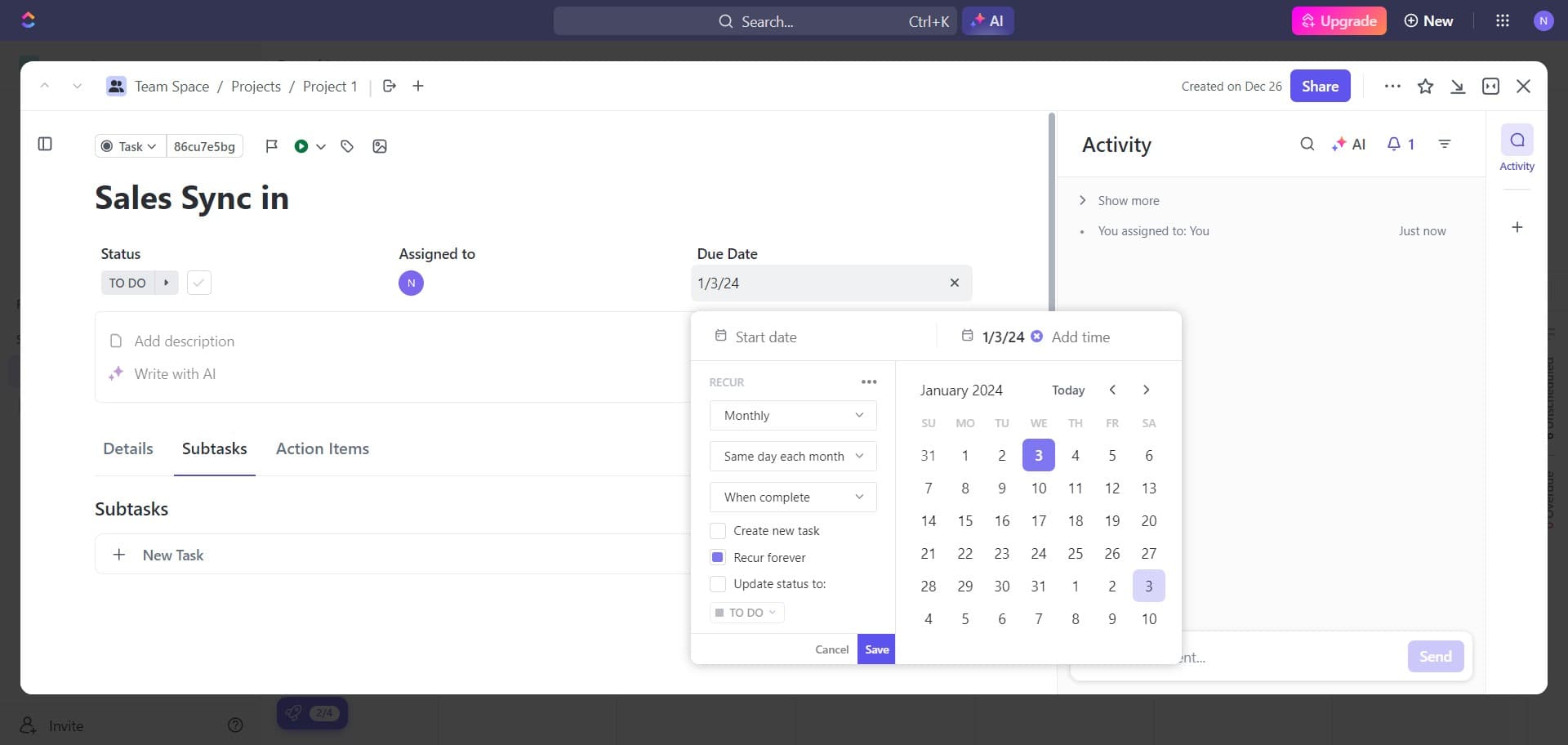 Save your recurring task