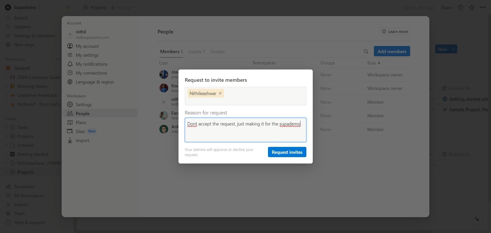 Send request invites