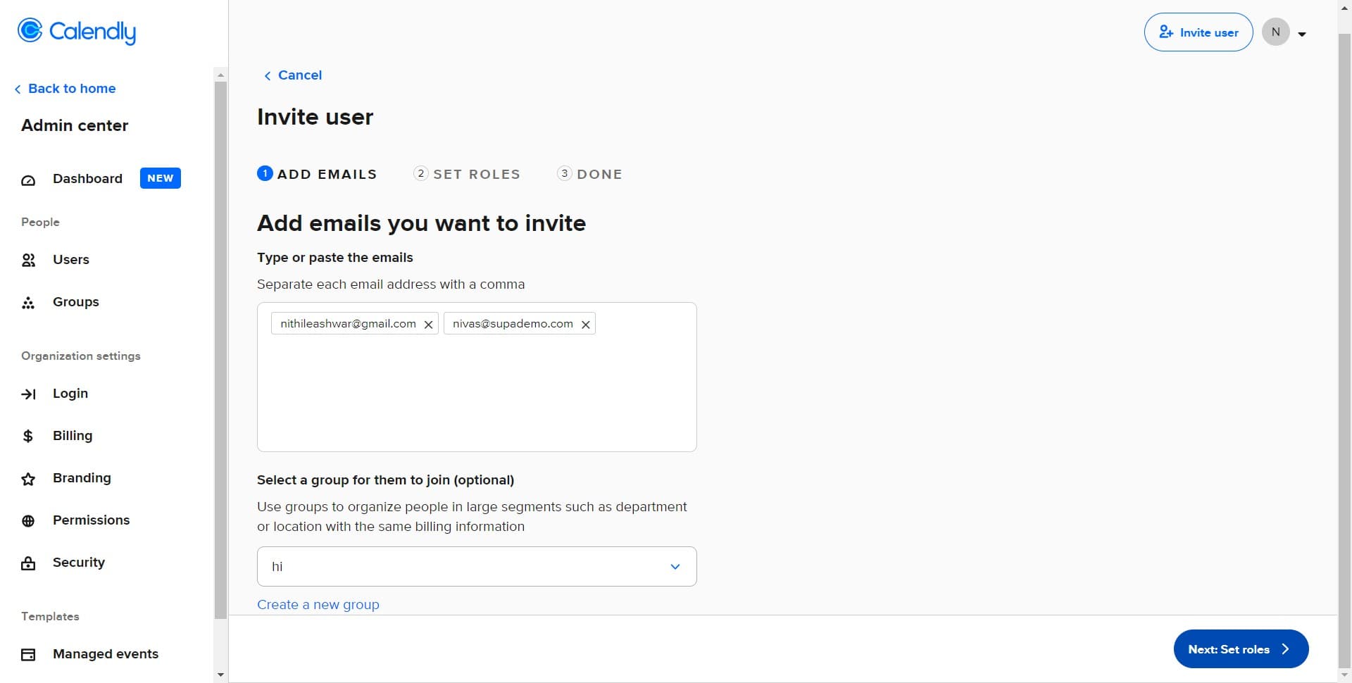 Click on Next: Set roles