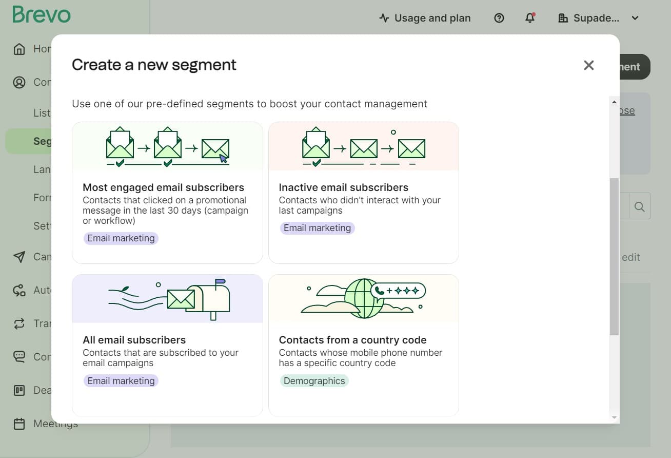 Select a segment template