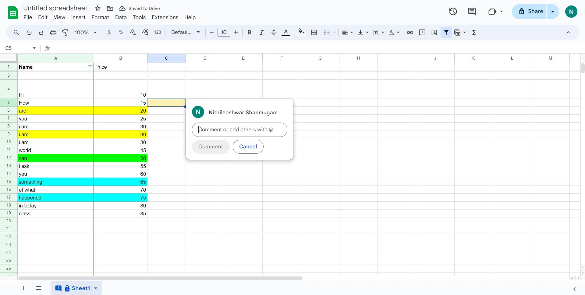 Open the comment box