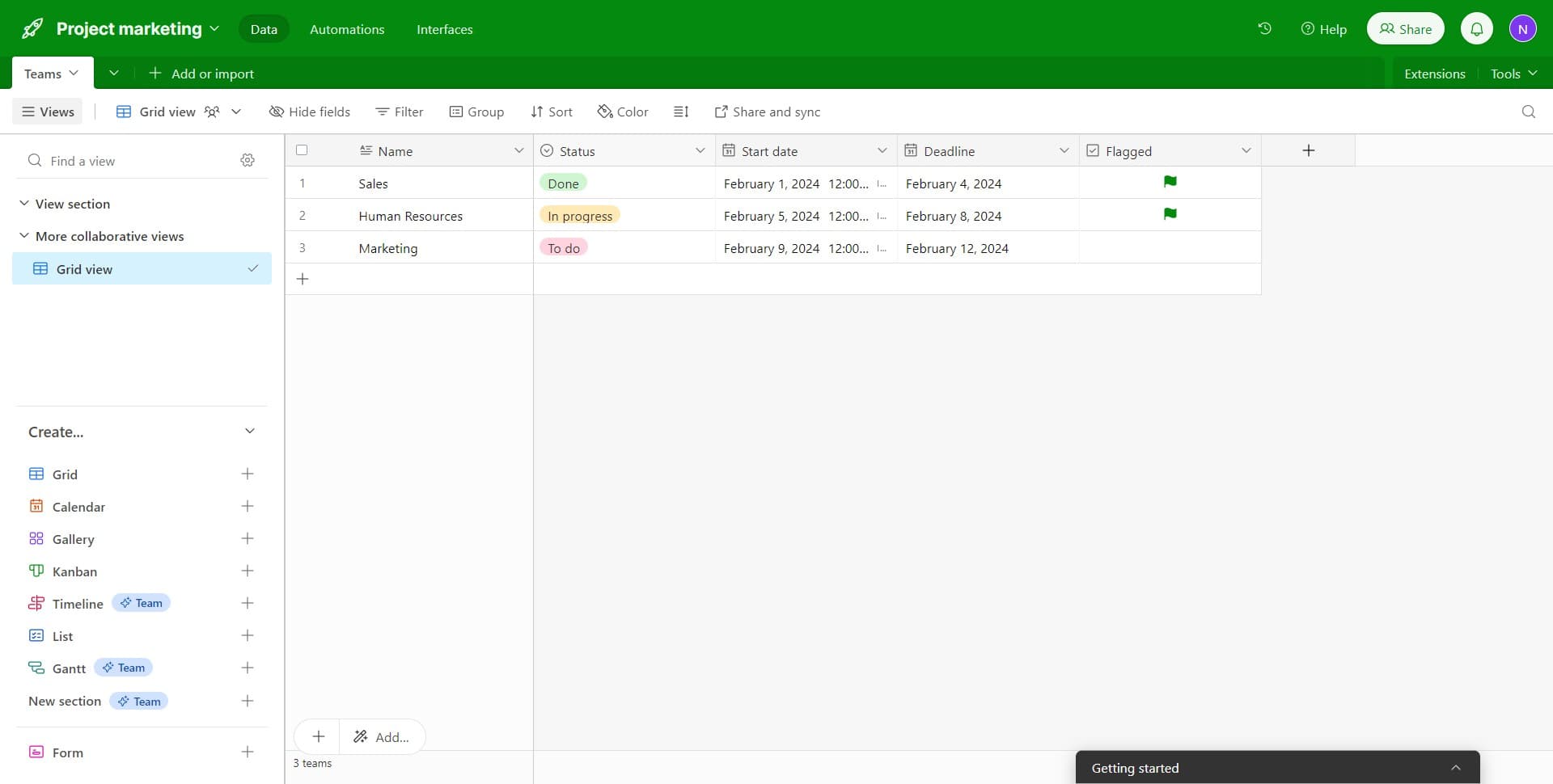 Click on the Status field