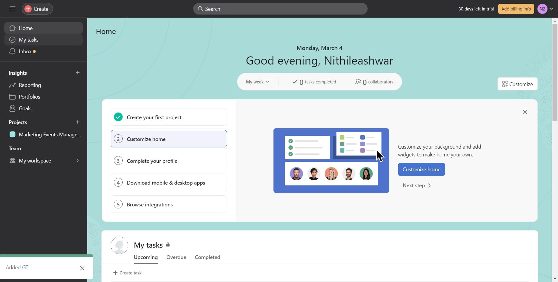 Navigate to My tasks