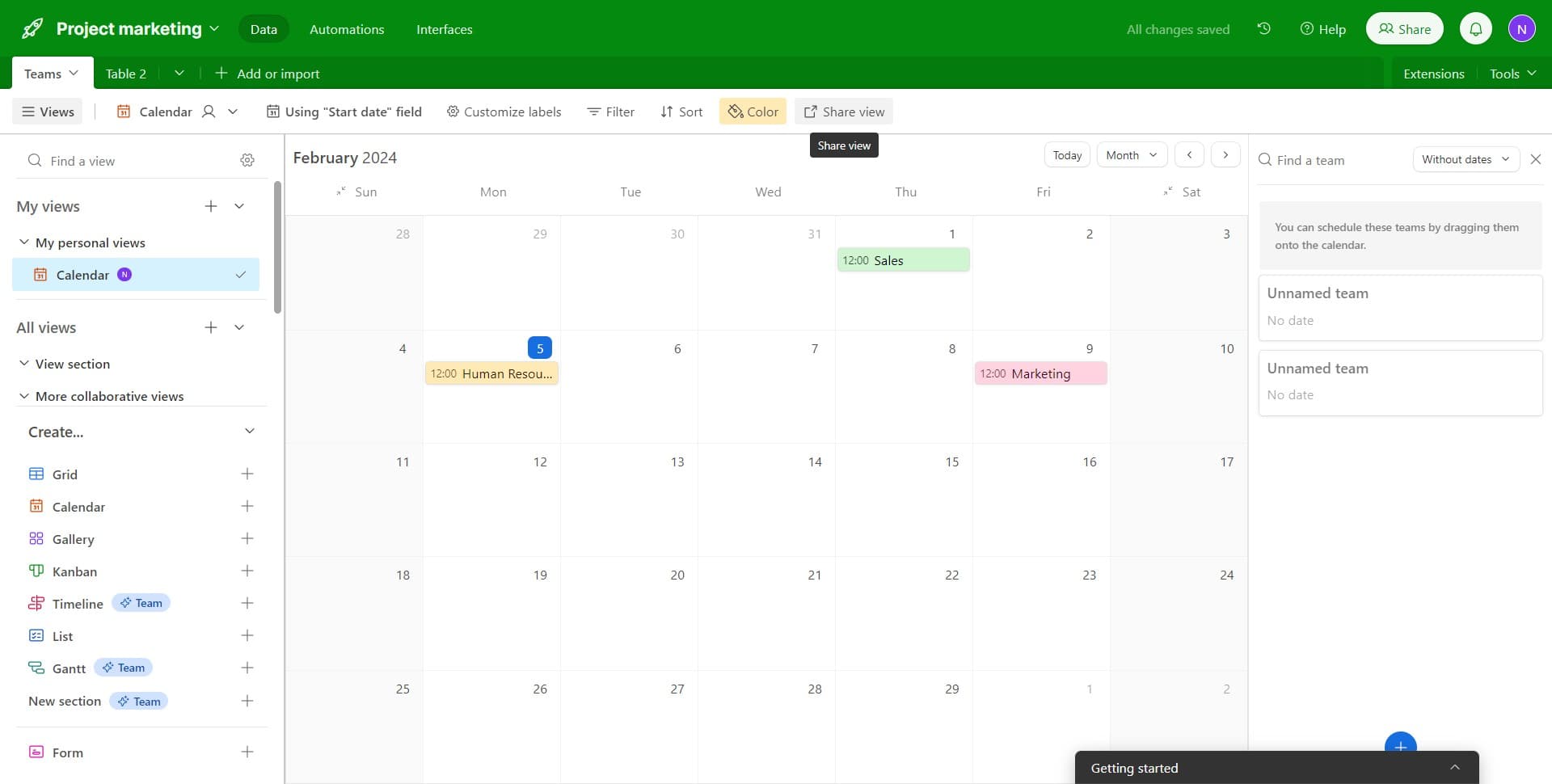 Open the sharing settings
