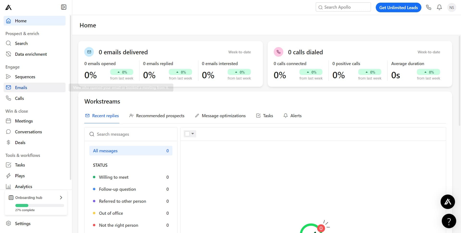 Open the Emails section