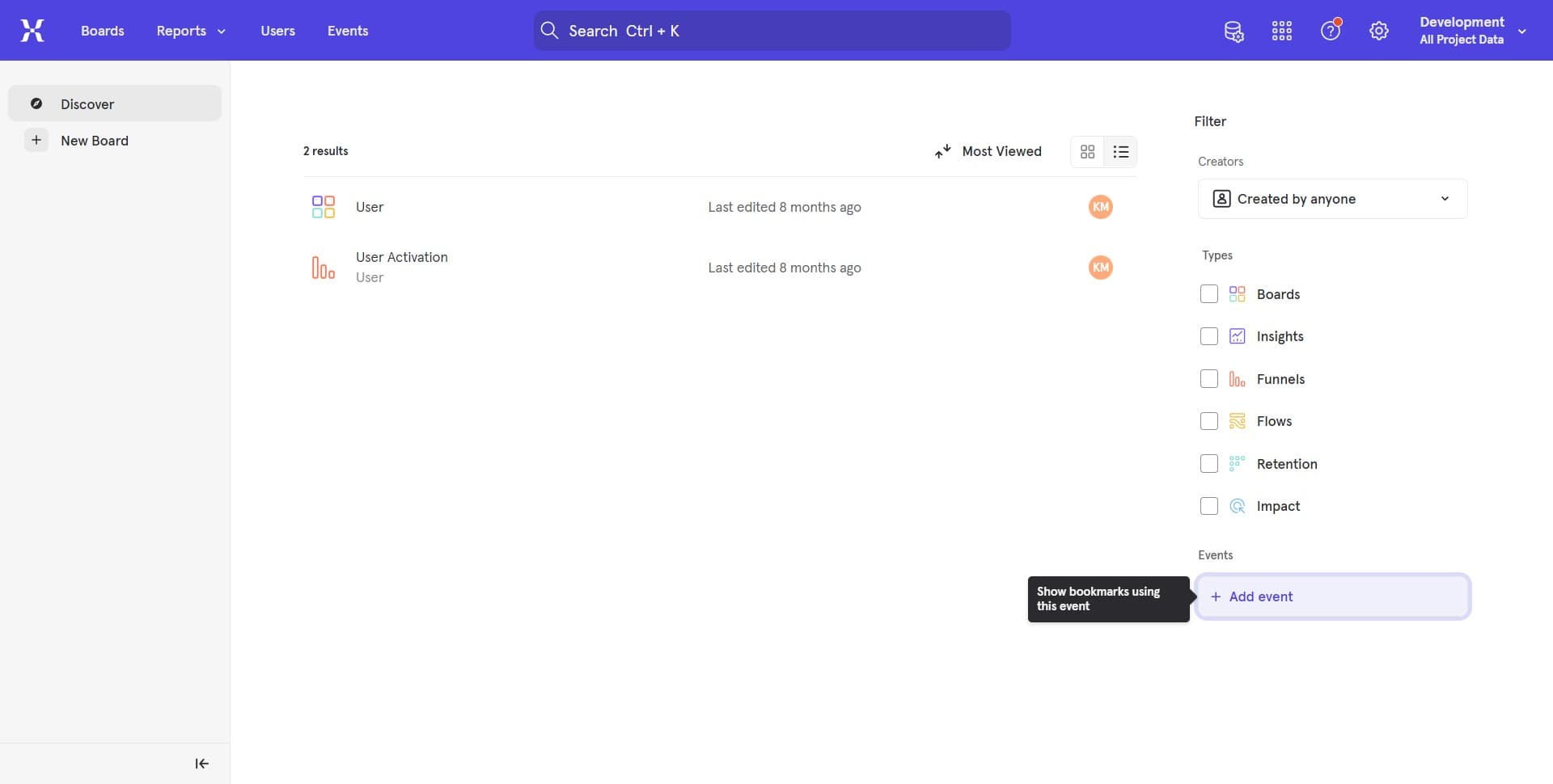 Click to access event creation