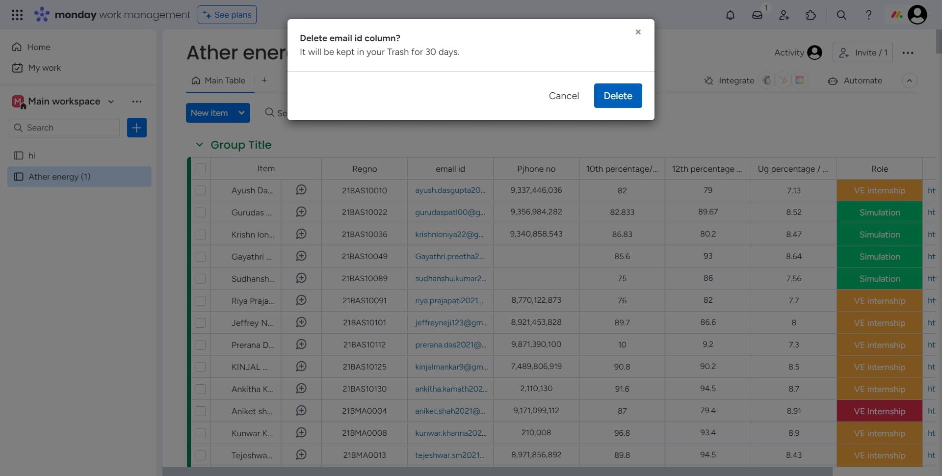 Confirm the deletion